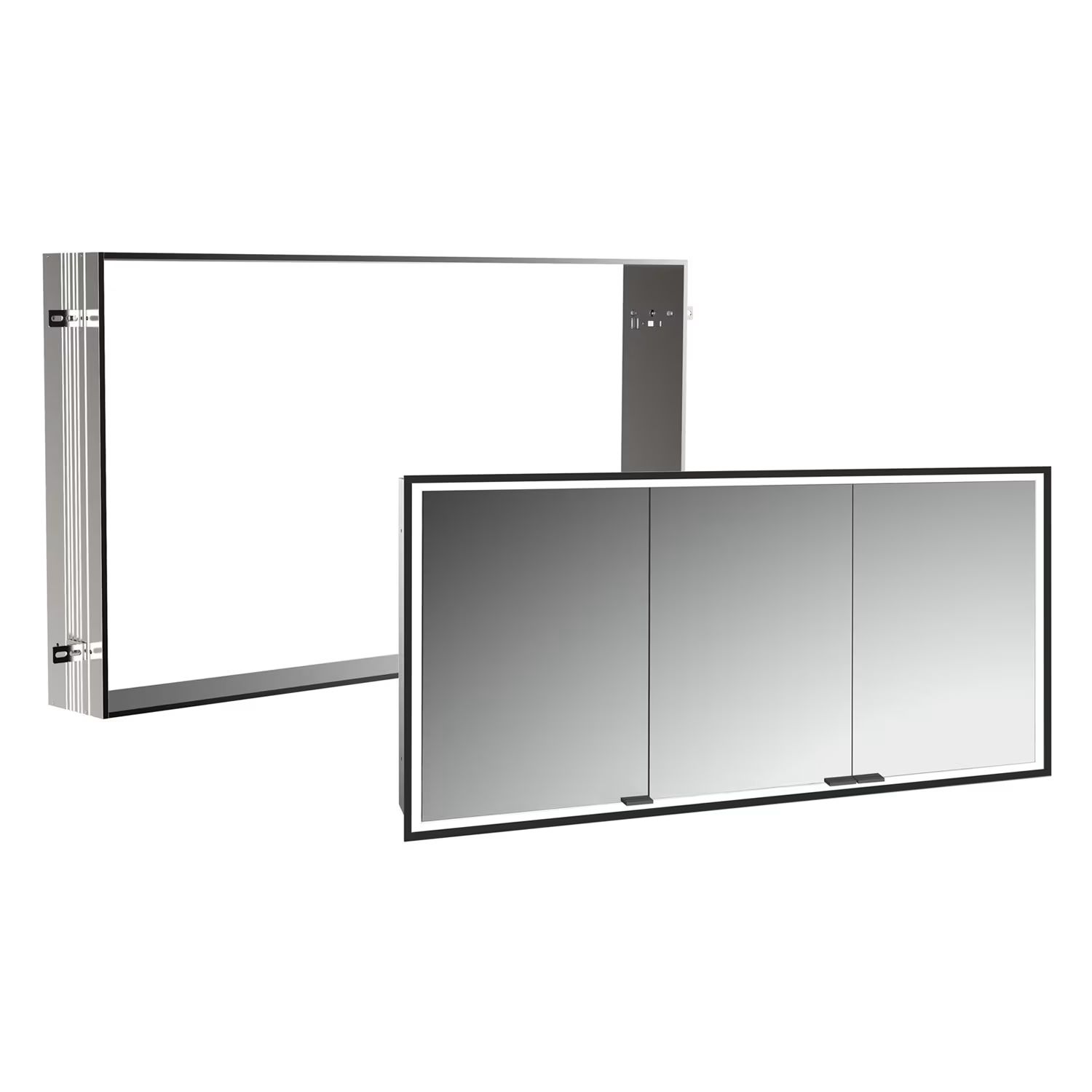 Zestaw Kronenbach Cube 2.0 szafka 140x17x70 cm z lustrem wpuszczana czarny mat z ramą montażową KB100229MB-Set