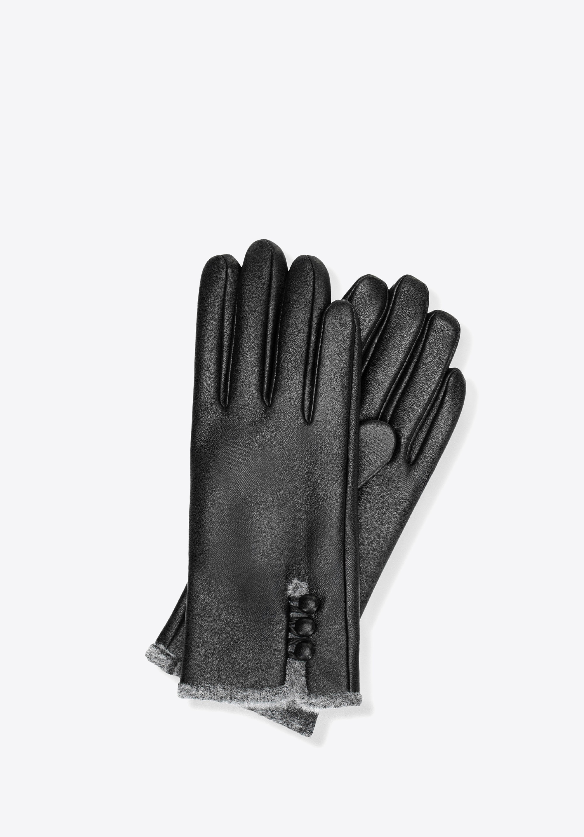 Damskie rękawiczki ze skóry naturalnej i sztucznym futerkiem czarne