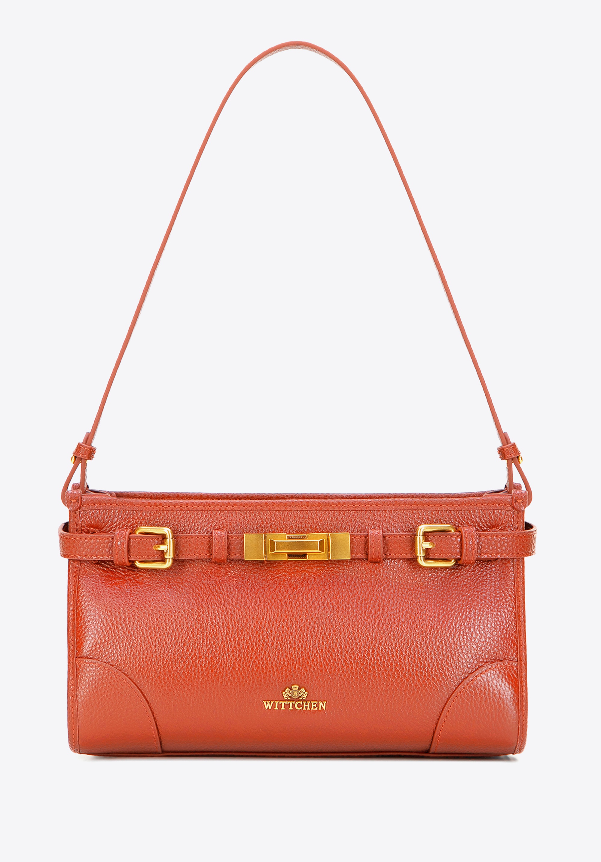 Torebka na ramię ze skóry naturalnej o fakturze groszkowej pomarańczowa