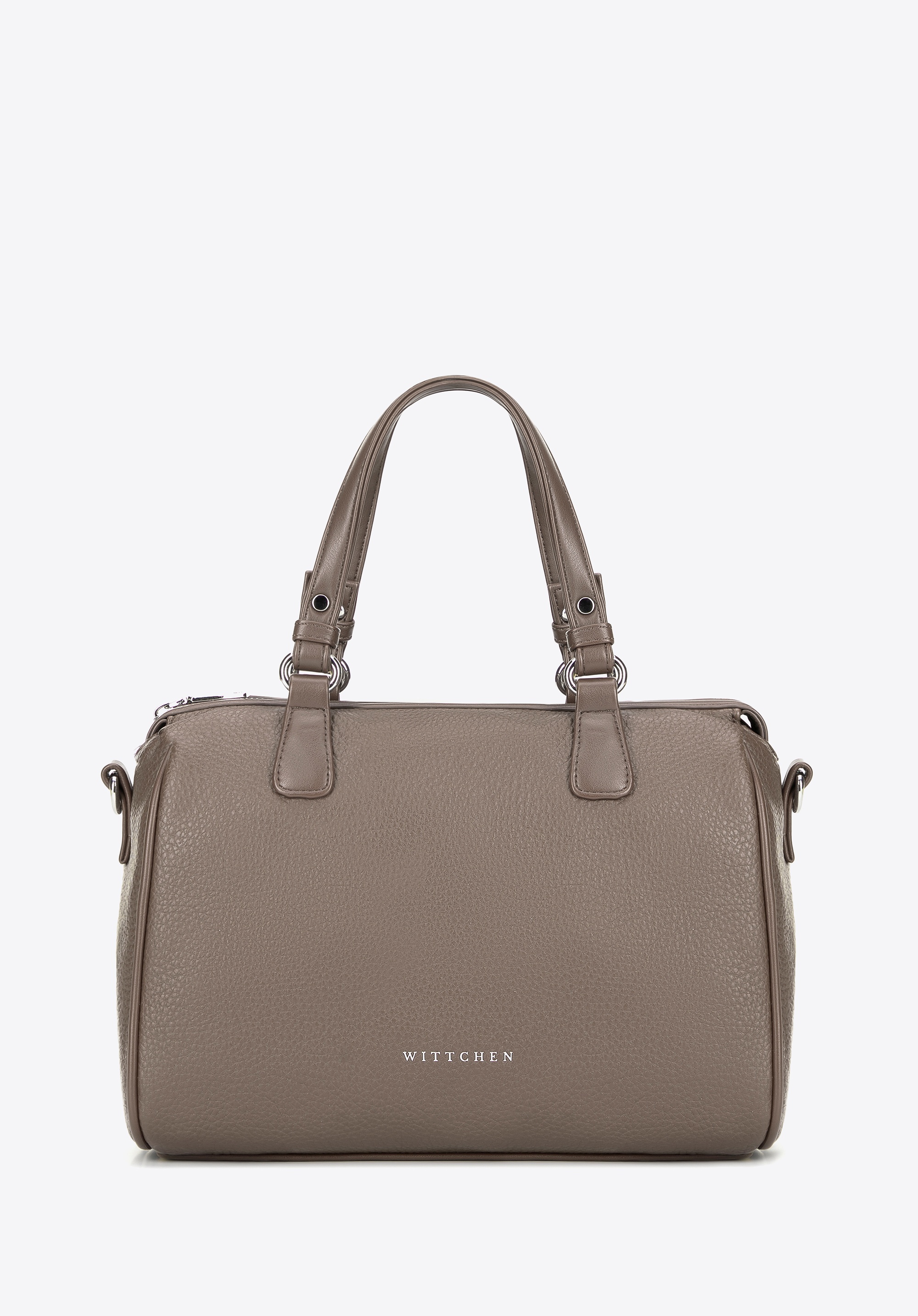 Damski kuferek z imitacji skóry z dżetami na pasku ciemny beż