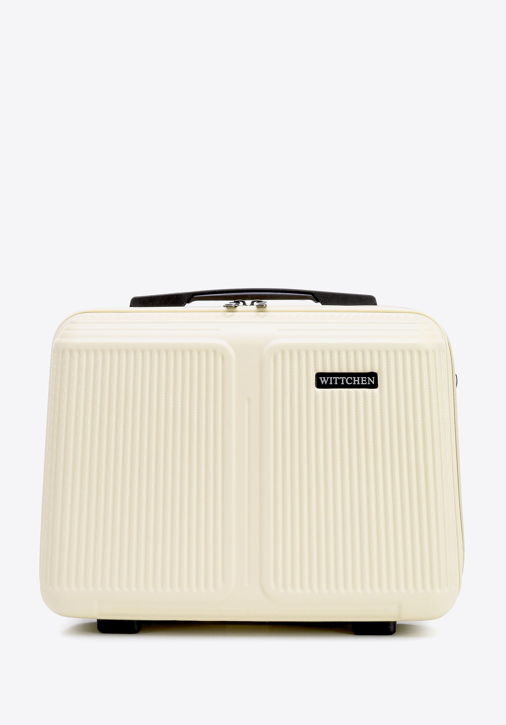 Kosmetyczka z ABS-u w drobne paski kremowa