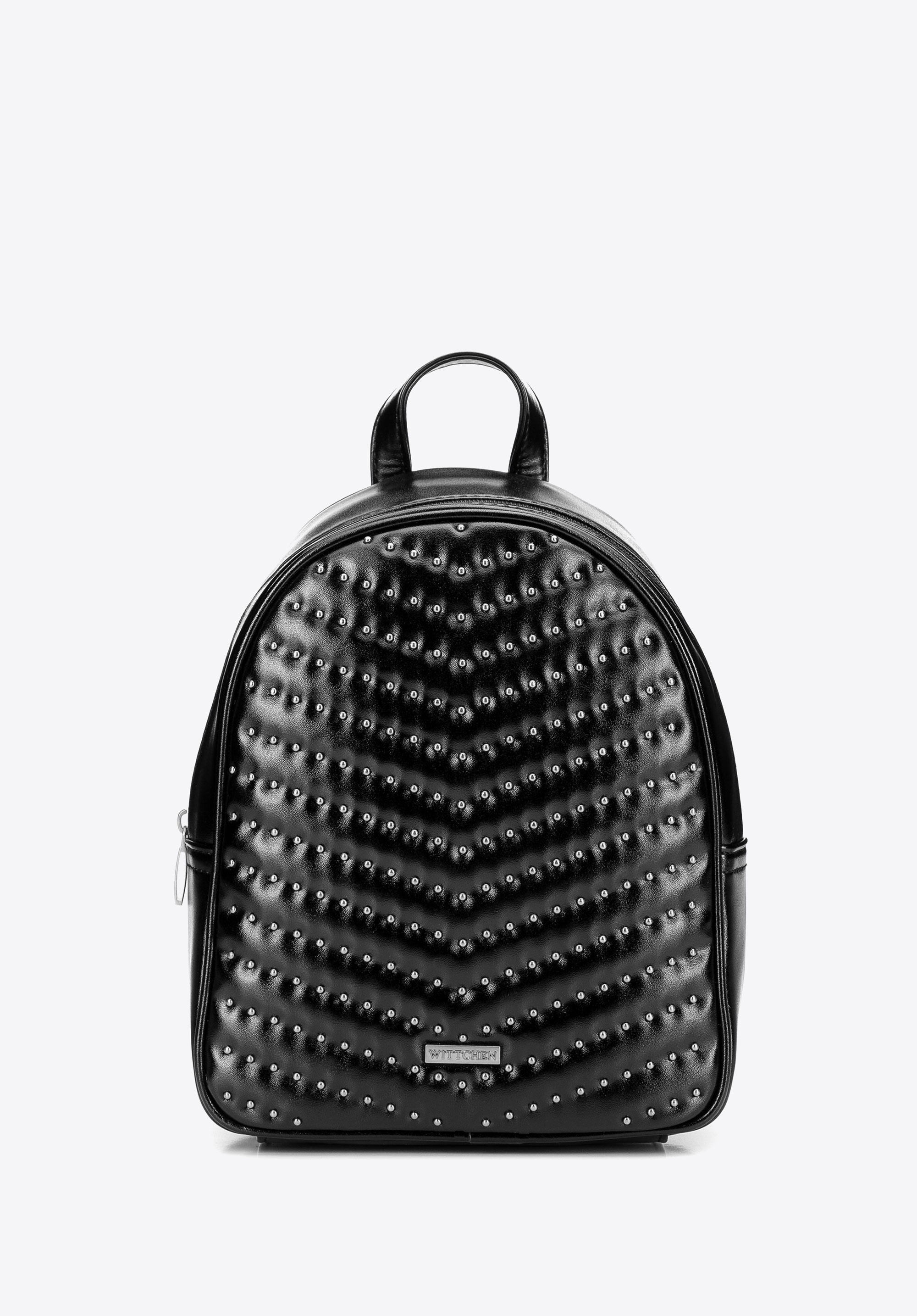 Damski plecak z imitacji skóry z dżetami czarno - grafitowy