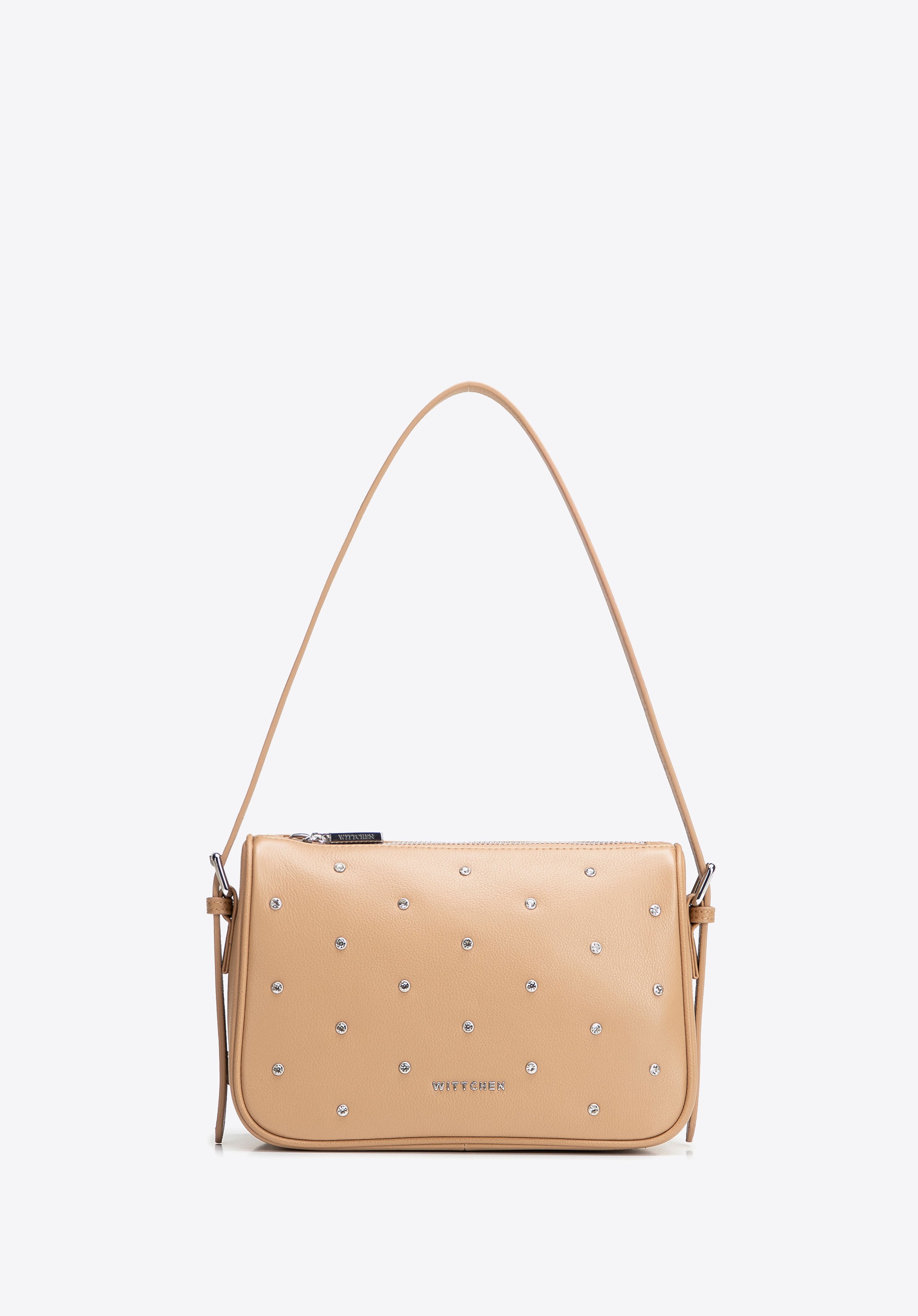 Listonoszka ze skóry naturalnej z ozdobnymi cyrkoniami beżowa