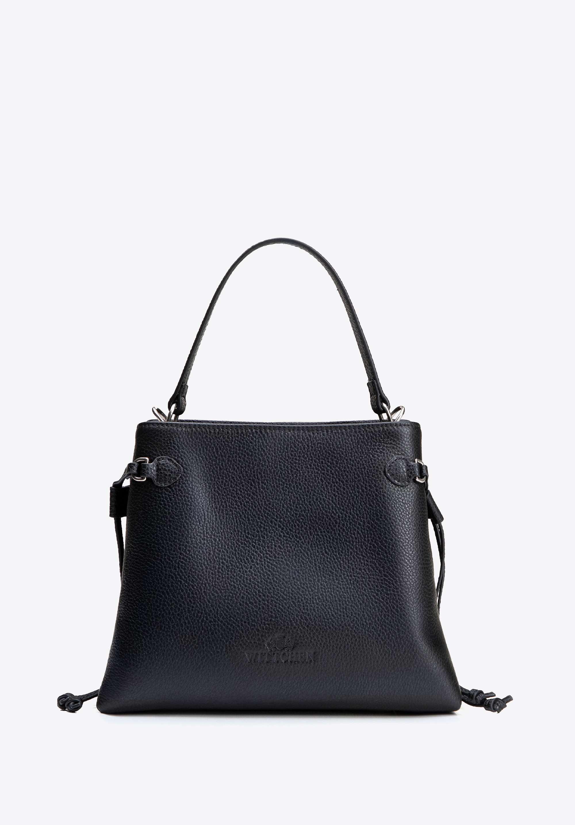 Kuferek ze skóry naturalnej z dekoracyjnymi troczkami czarny