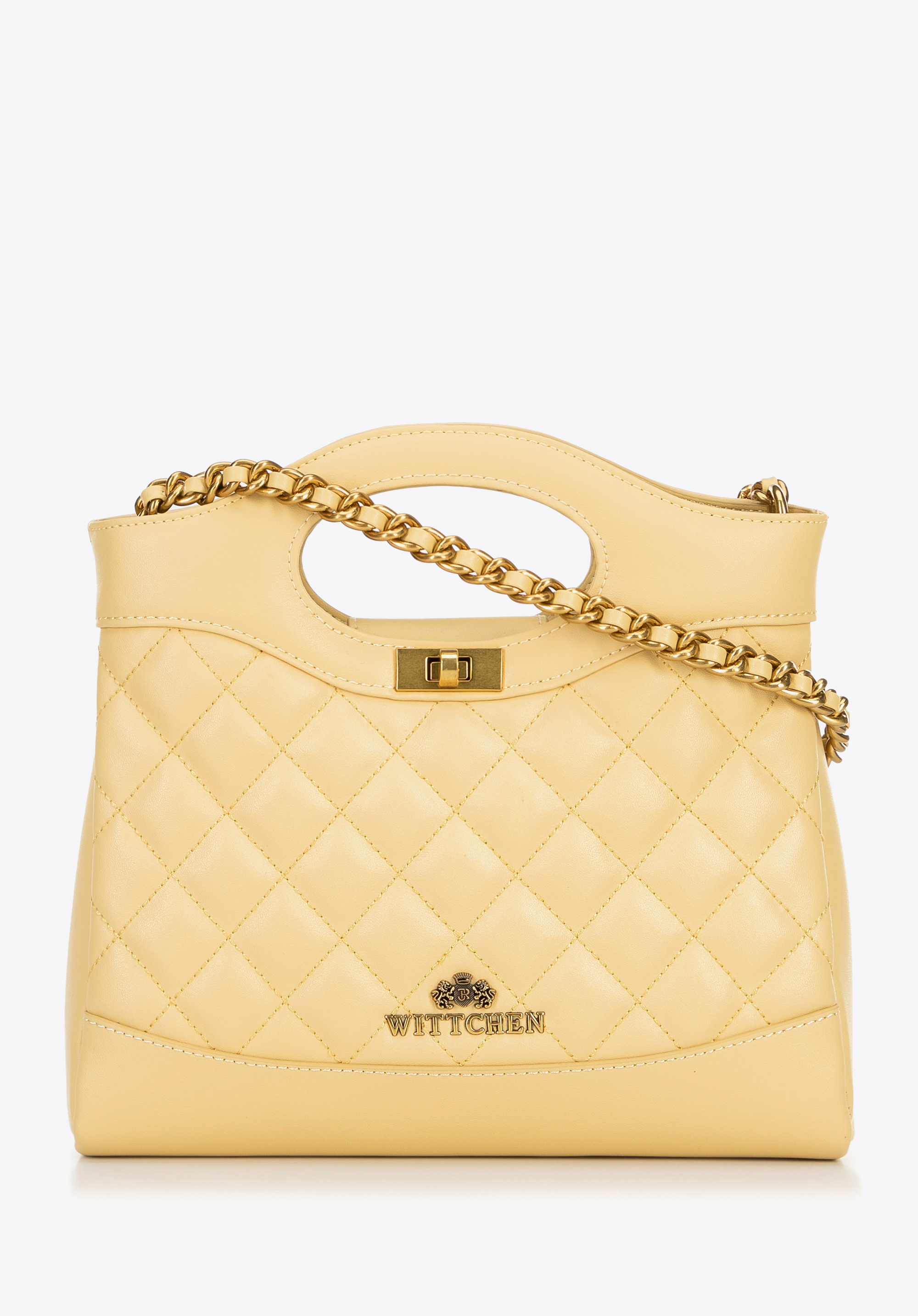 Minikuferek ze skóry pikowany na łańcuszku żółty