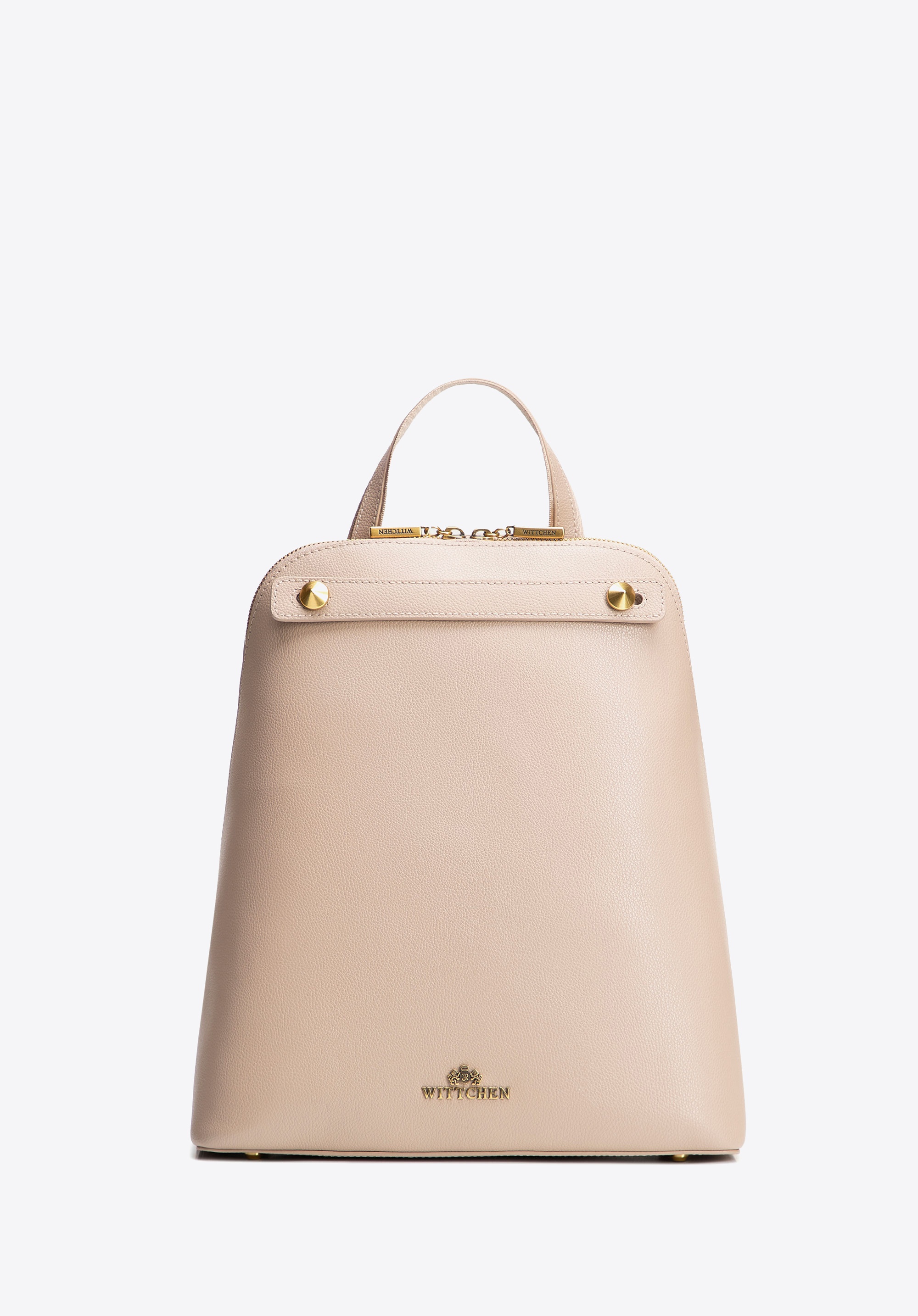 Damski plecak skórzany trapezowy beżowy