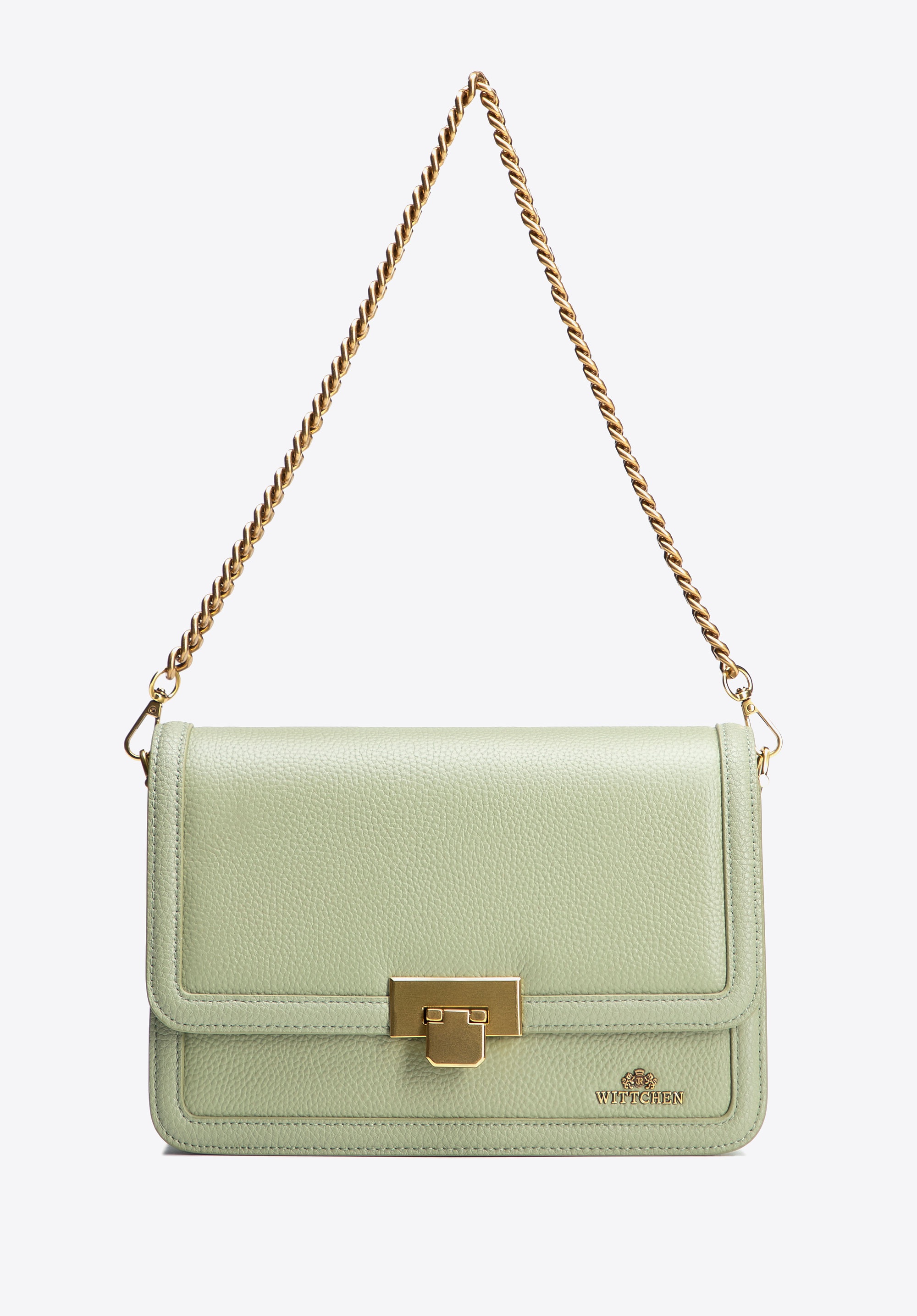 Skórzana torebka crossbody z łańcuszkiem pistacjowa