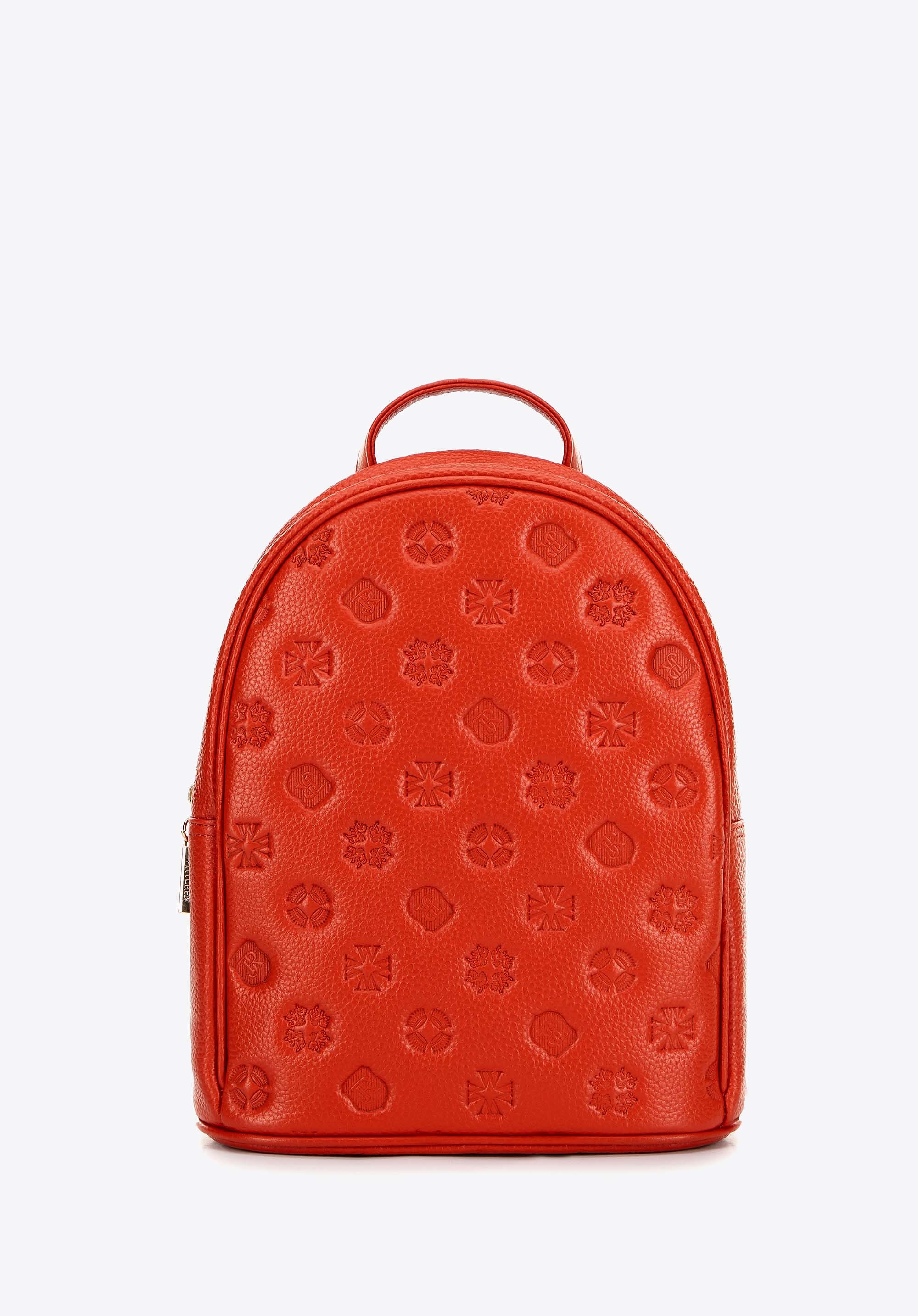 Damski plecak ze skóry w tłoczenie pomarańczowy