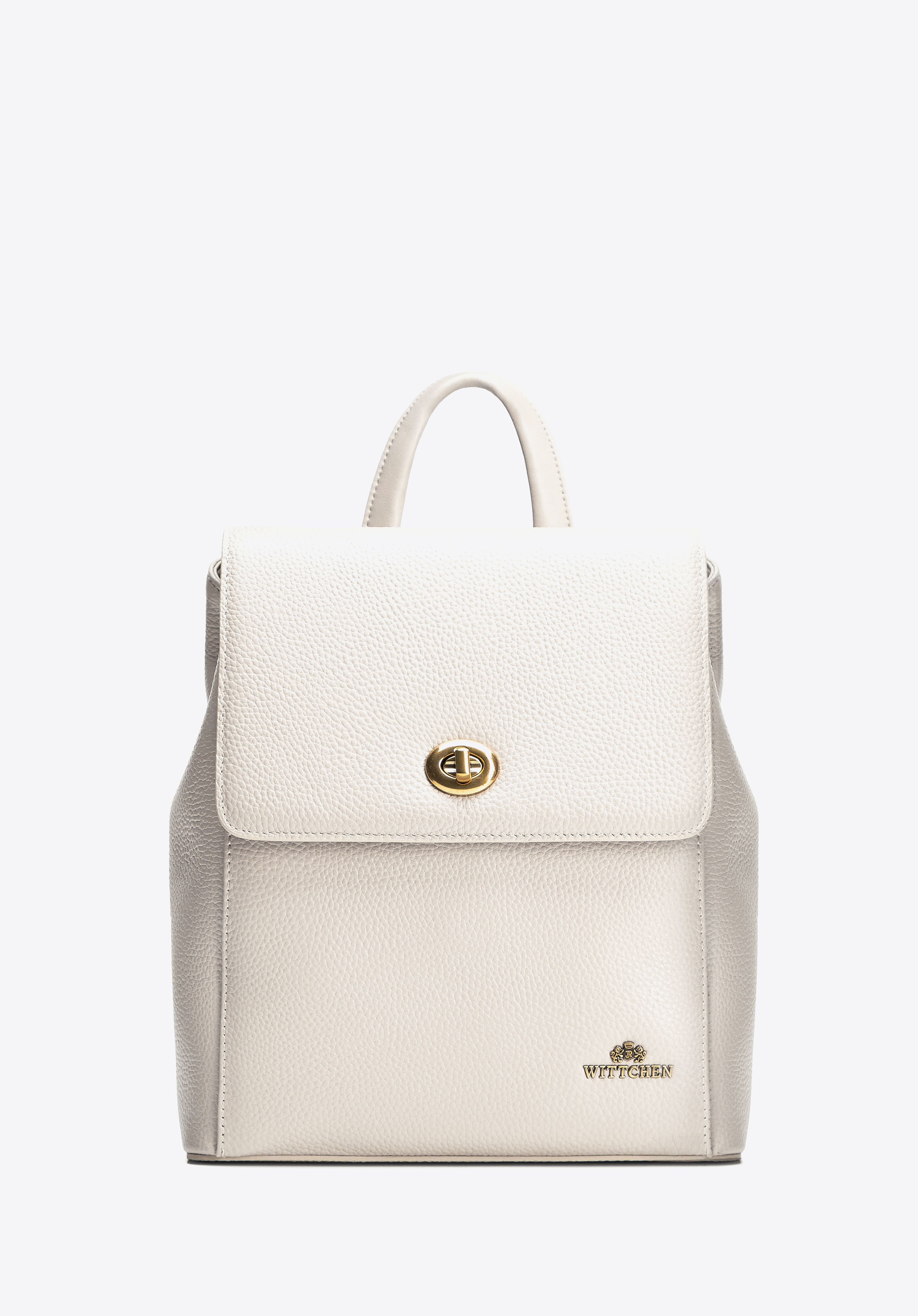 Damski plecak skórzany z prostokątną klapą kremowy