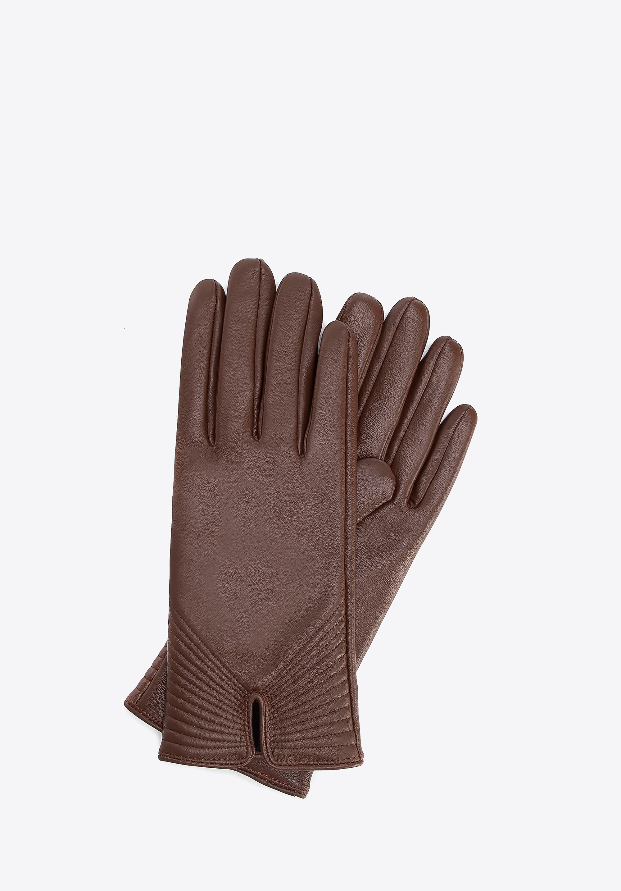 Damskie rękawiczki skórzane z domieszką wełny brązowe