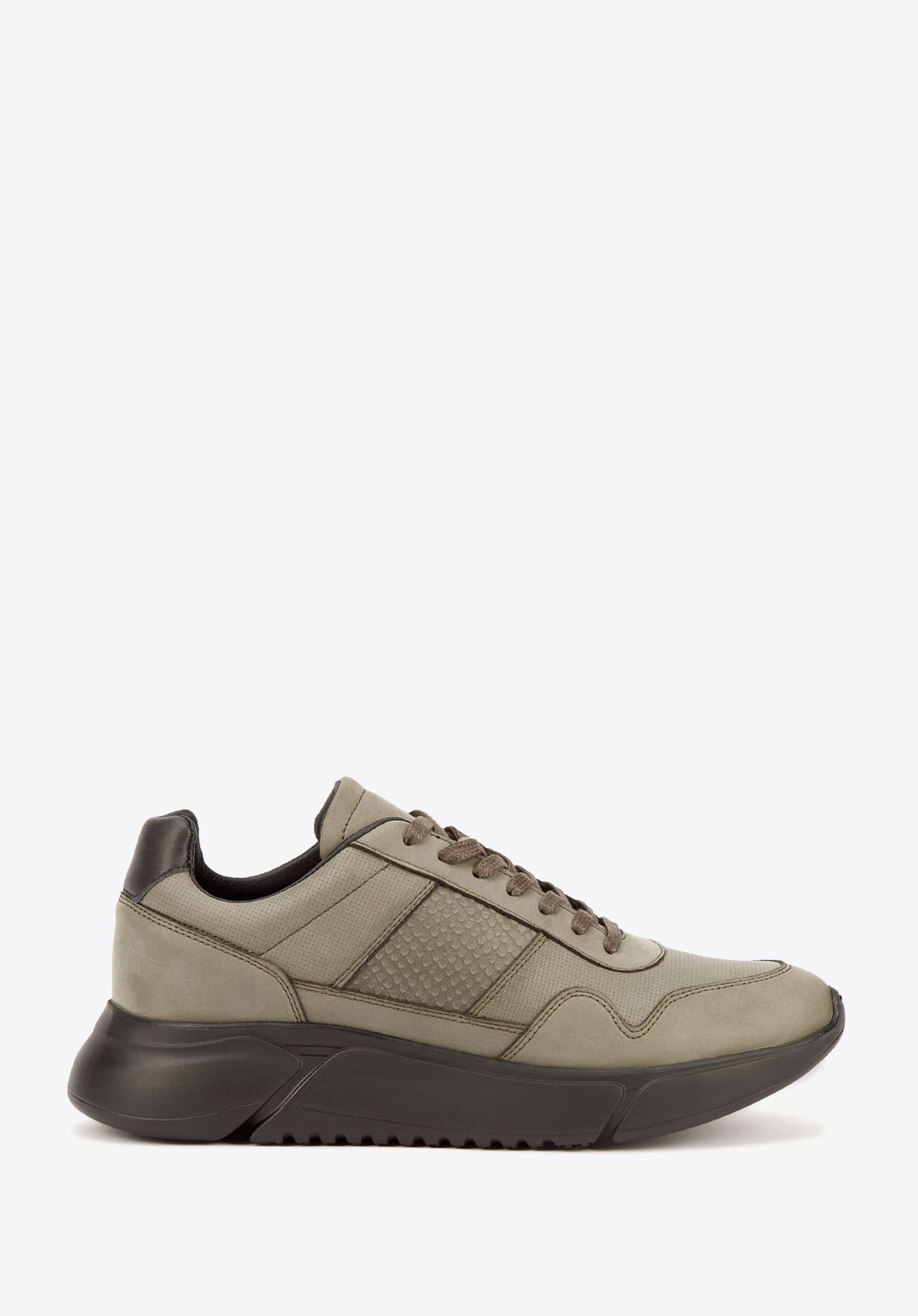 Męskie sneakersy z wegańskiej skóry ze wstawką lizard khaki