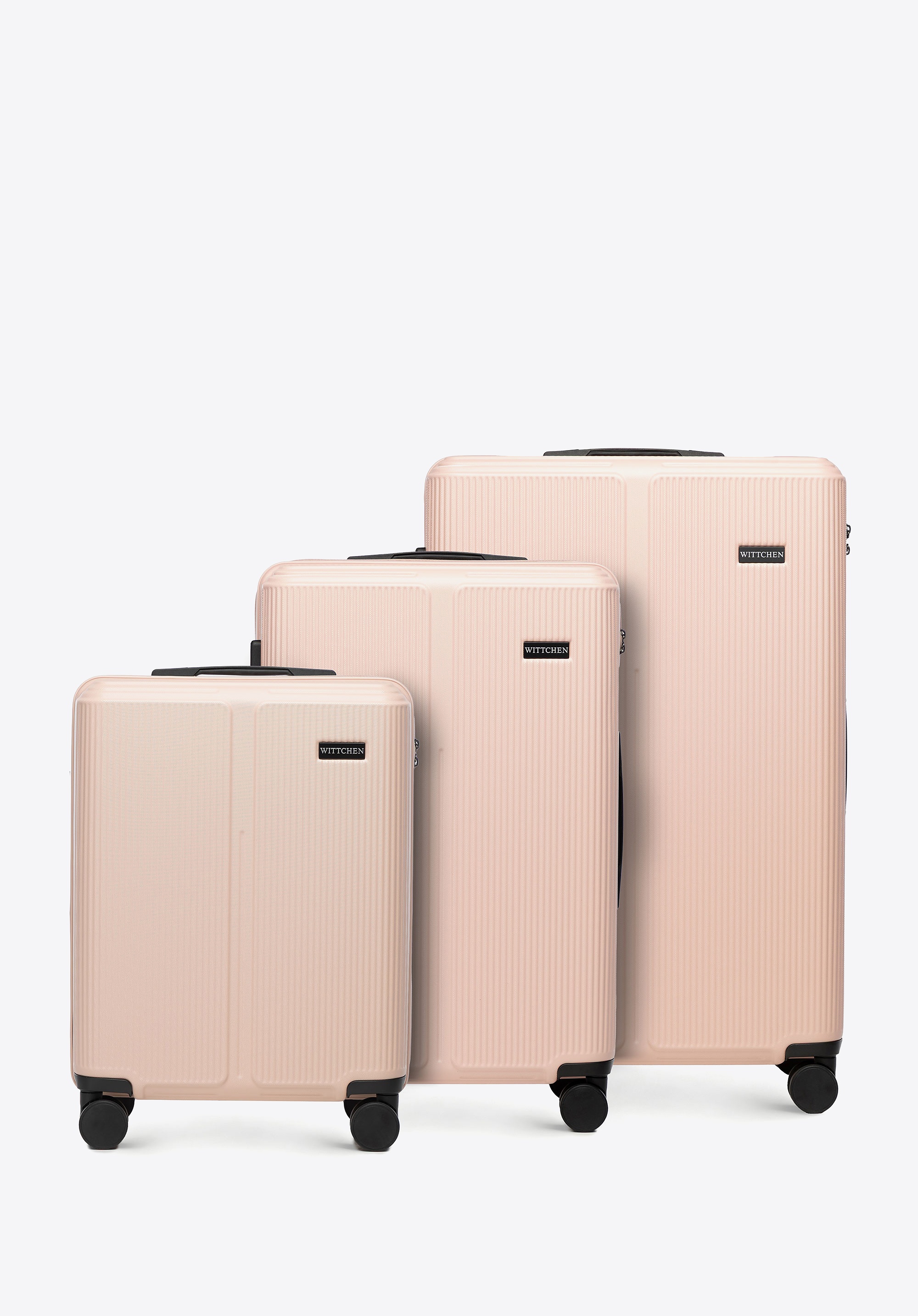 Zestaw walizek z ABS-u w drobne paski pudrowy róż
