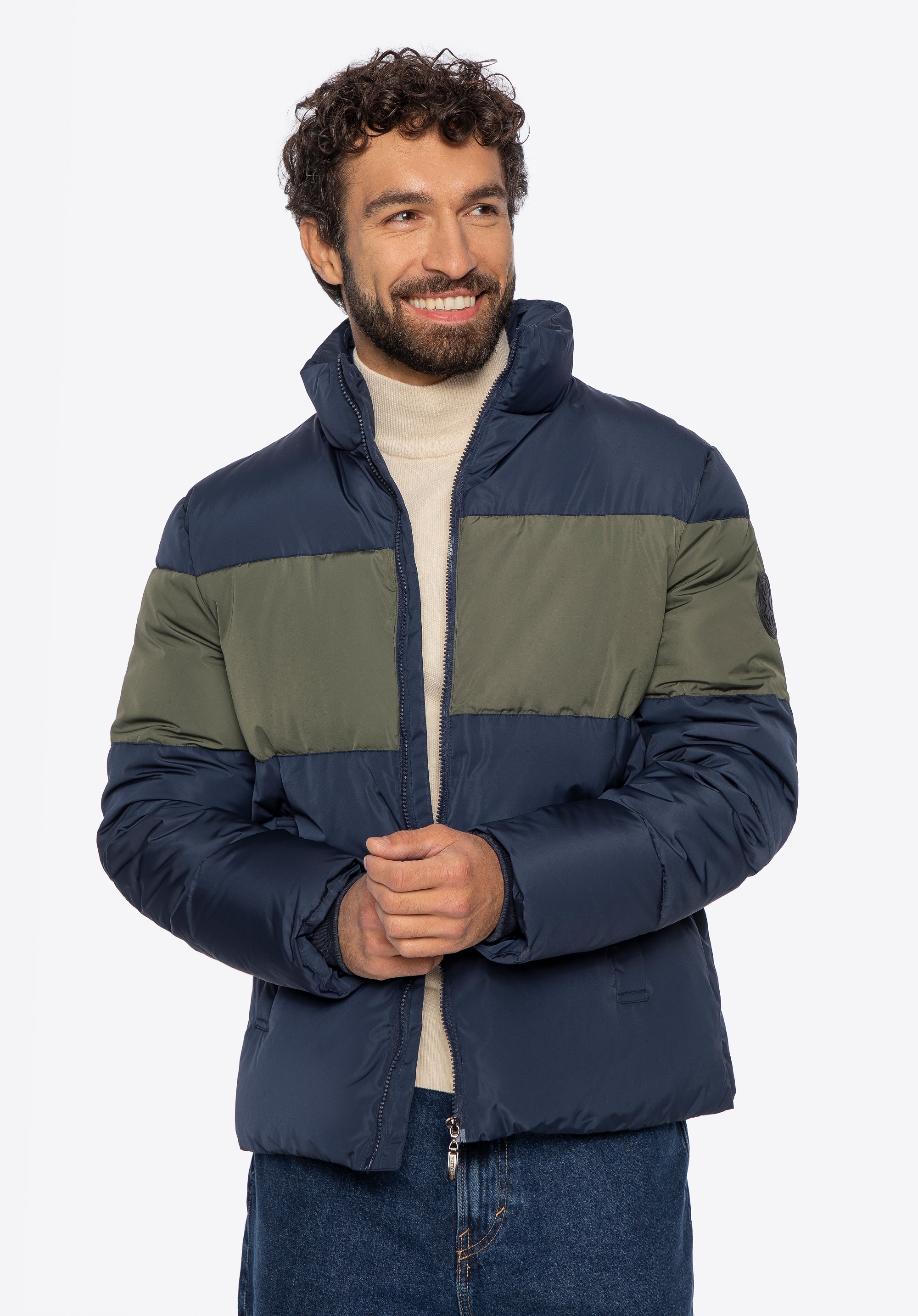 Męska kurtka pikowana prosta granatowo-zielona