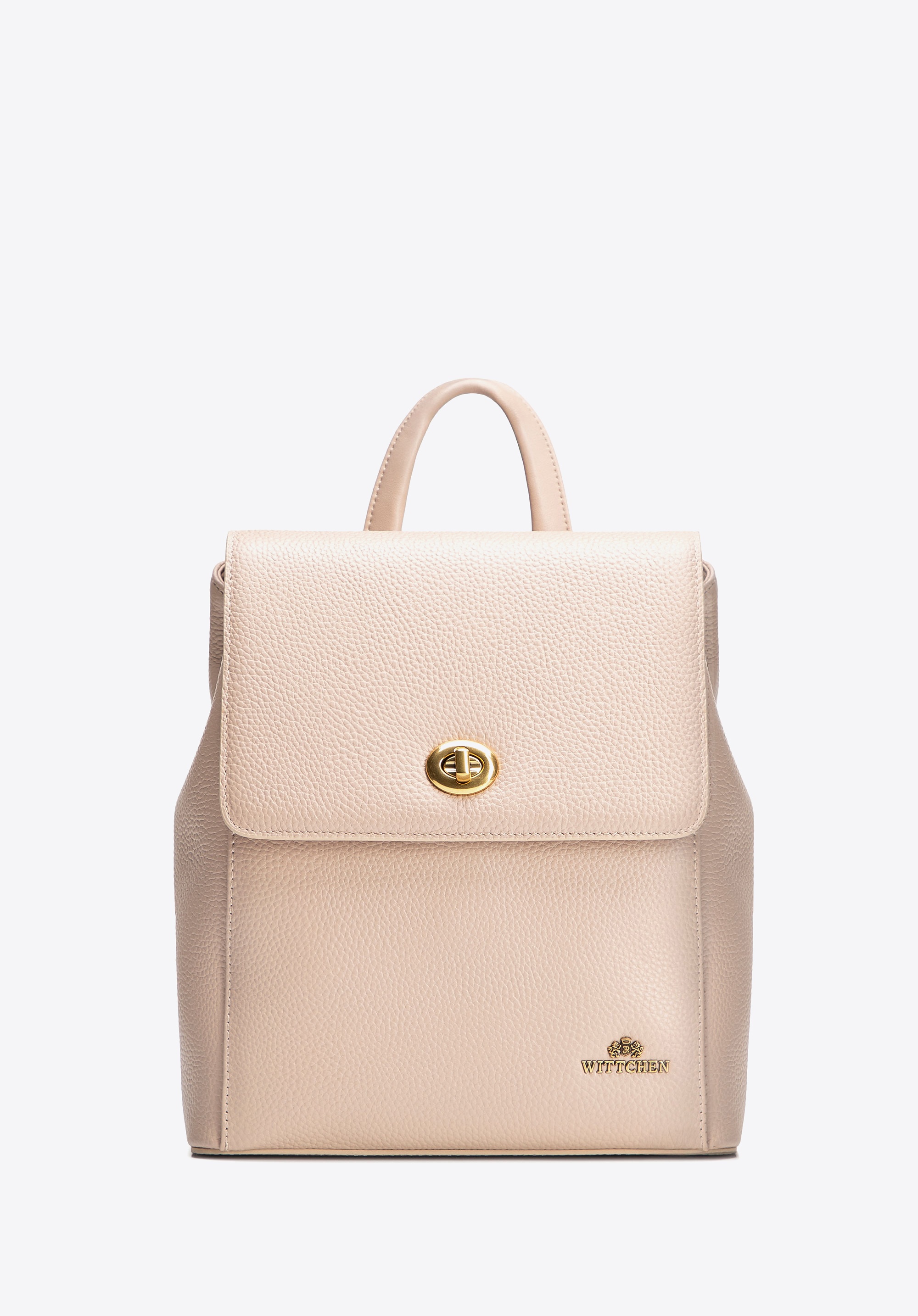 Damski plecak skórzany z prostokątną klapą beżowy