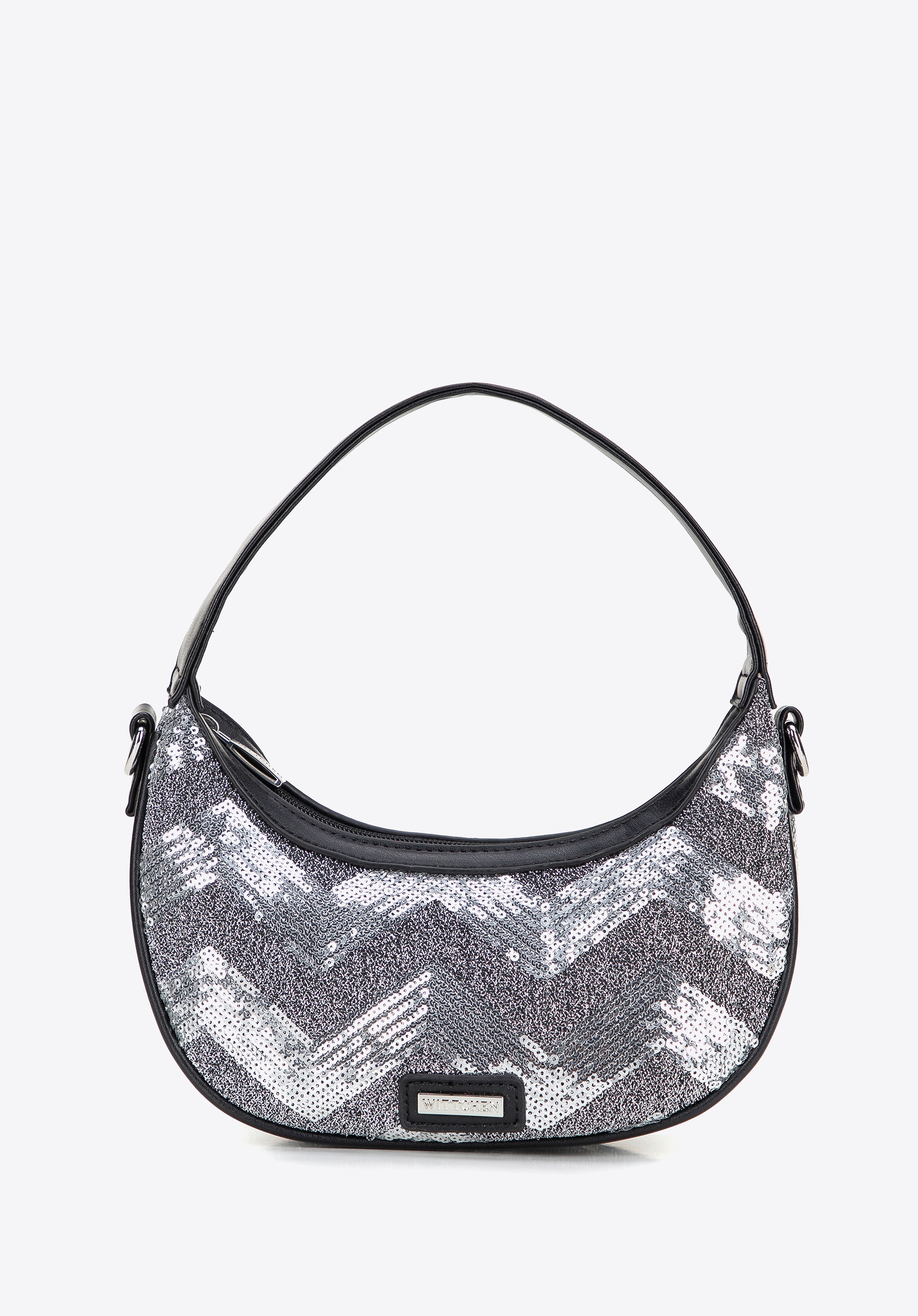 Półokrągła listonoszka z imitacji skóry srebrna