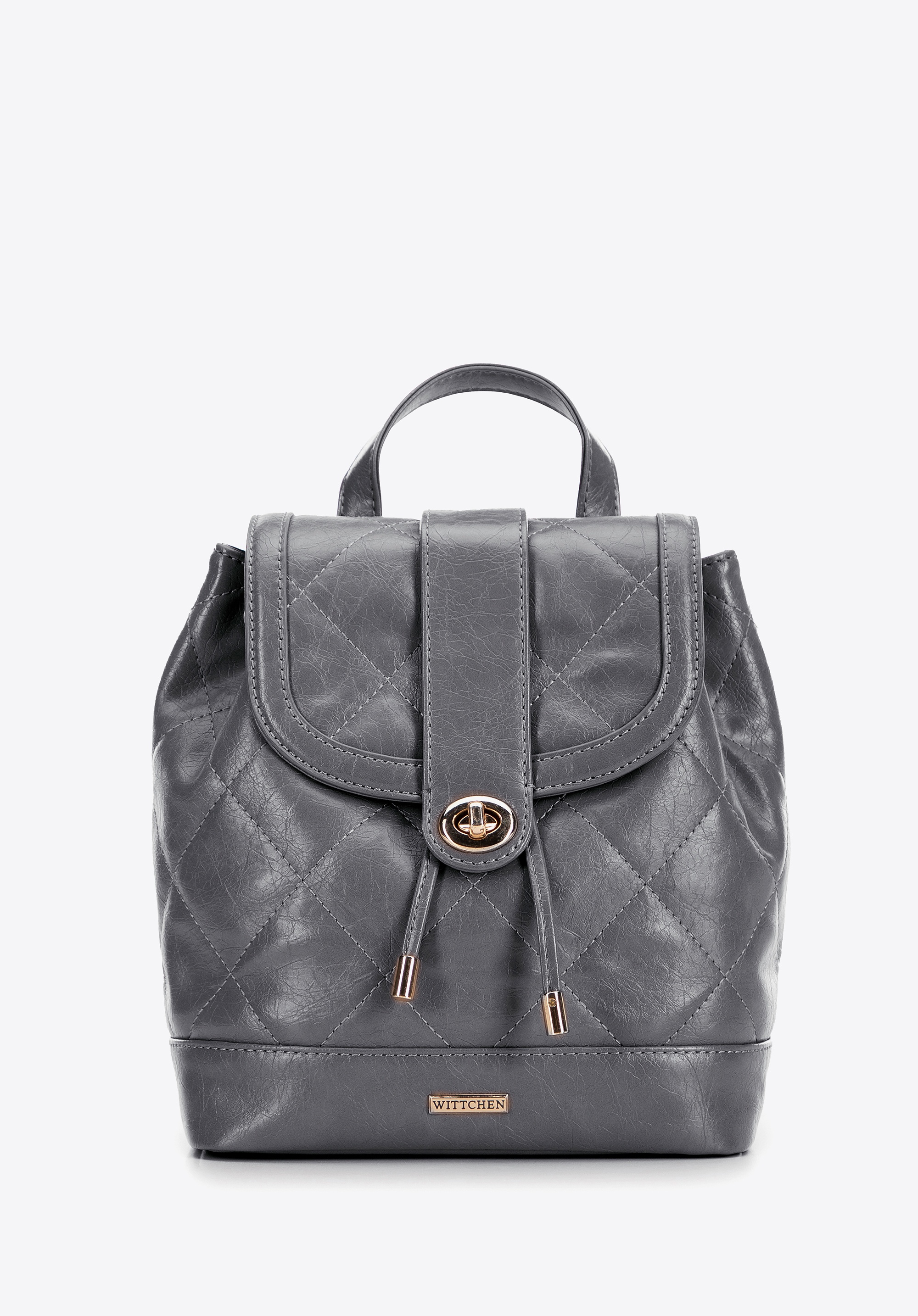 Damski plecak z ekoskóry w geometryczne przeszycia szary