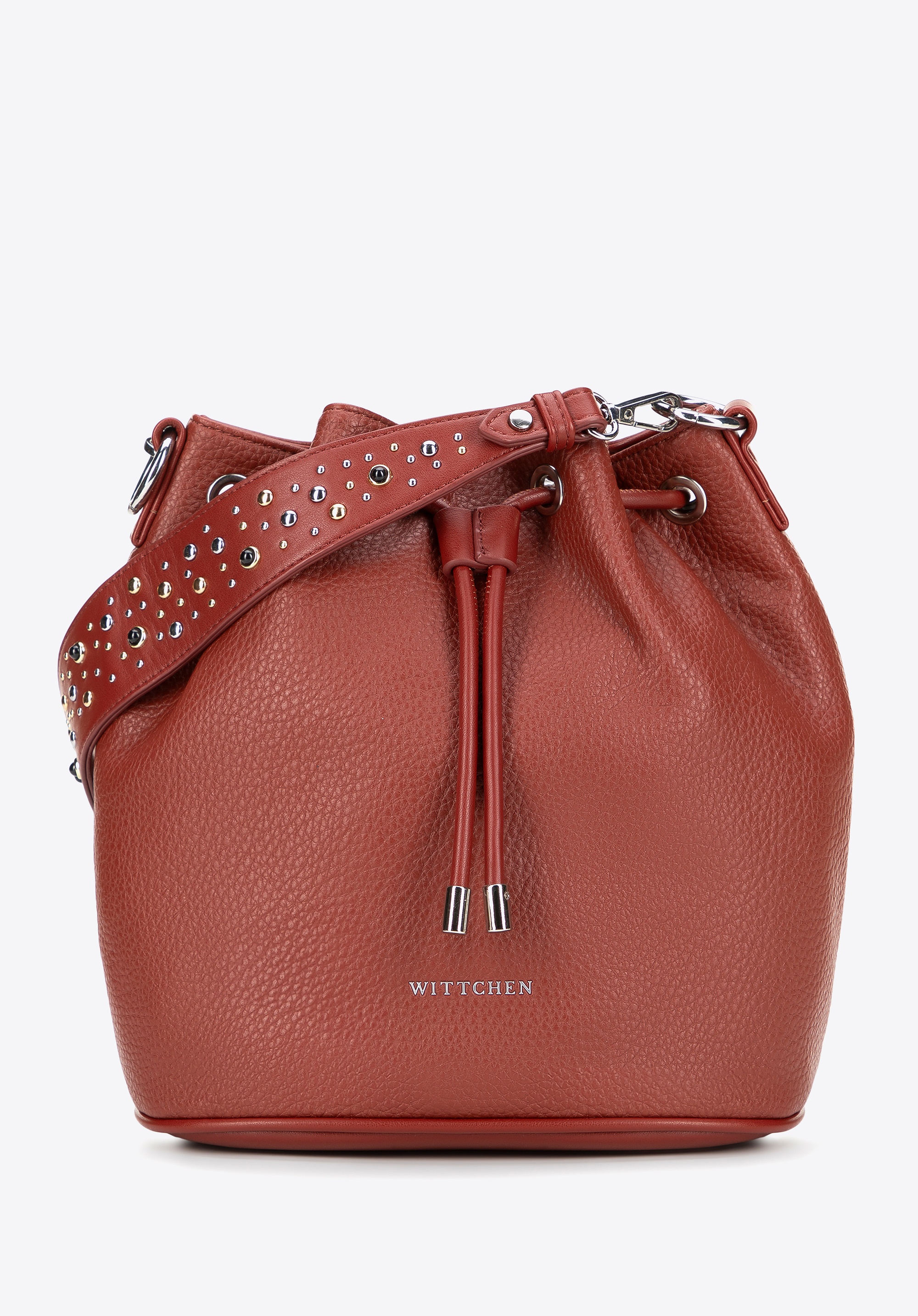 Damska torebka worek z imitacji skóry z dżetami czerwona