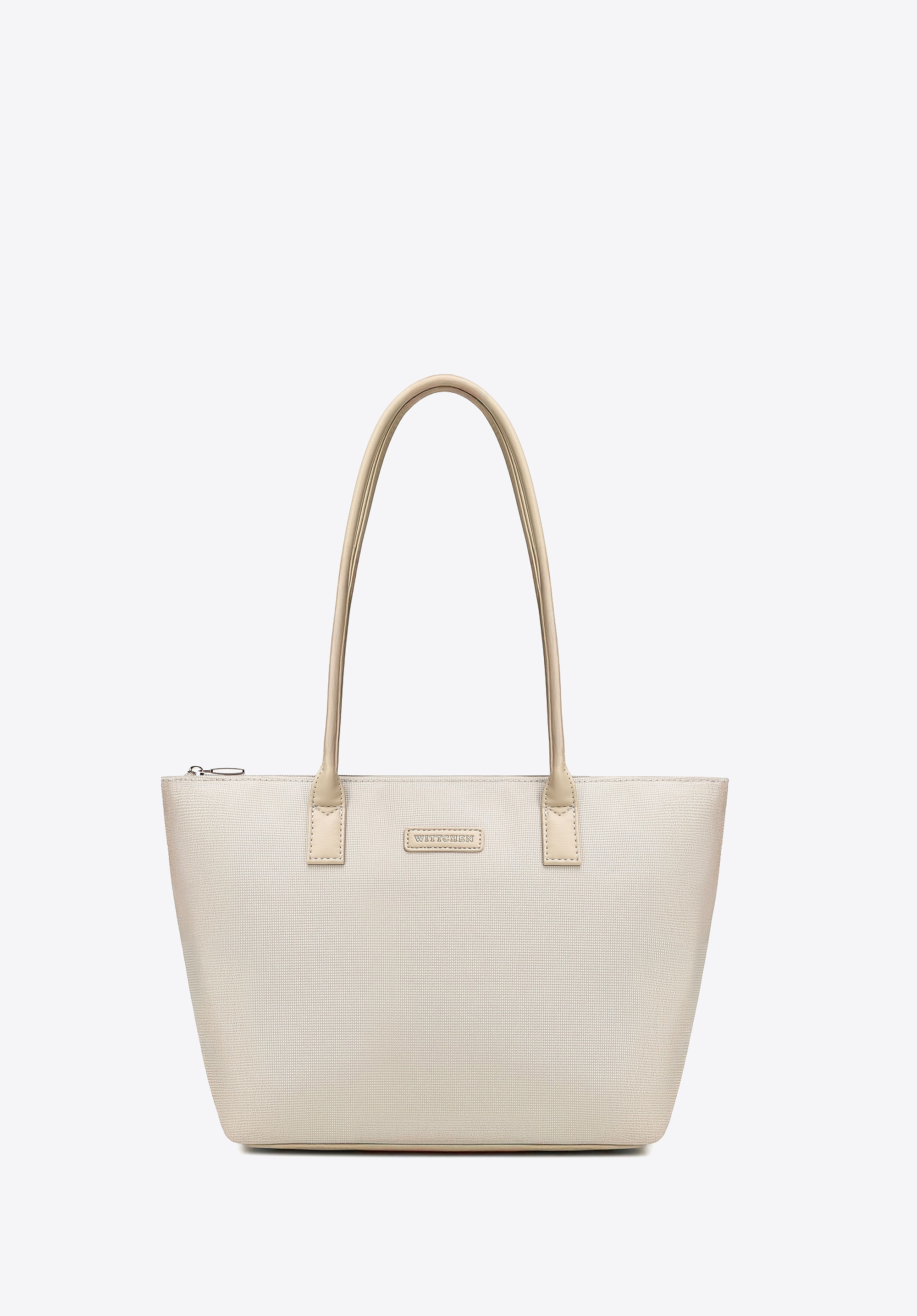 Torebka damska shopper na ramię z zamkiem kremowa