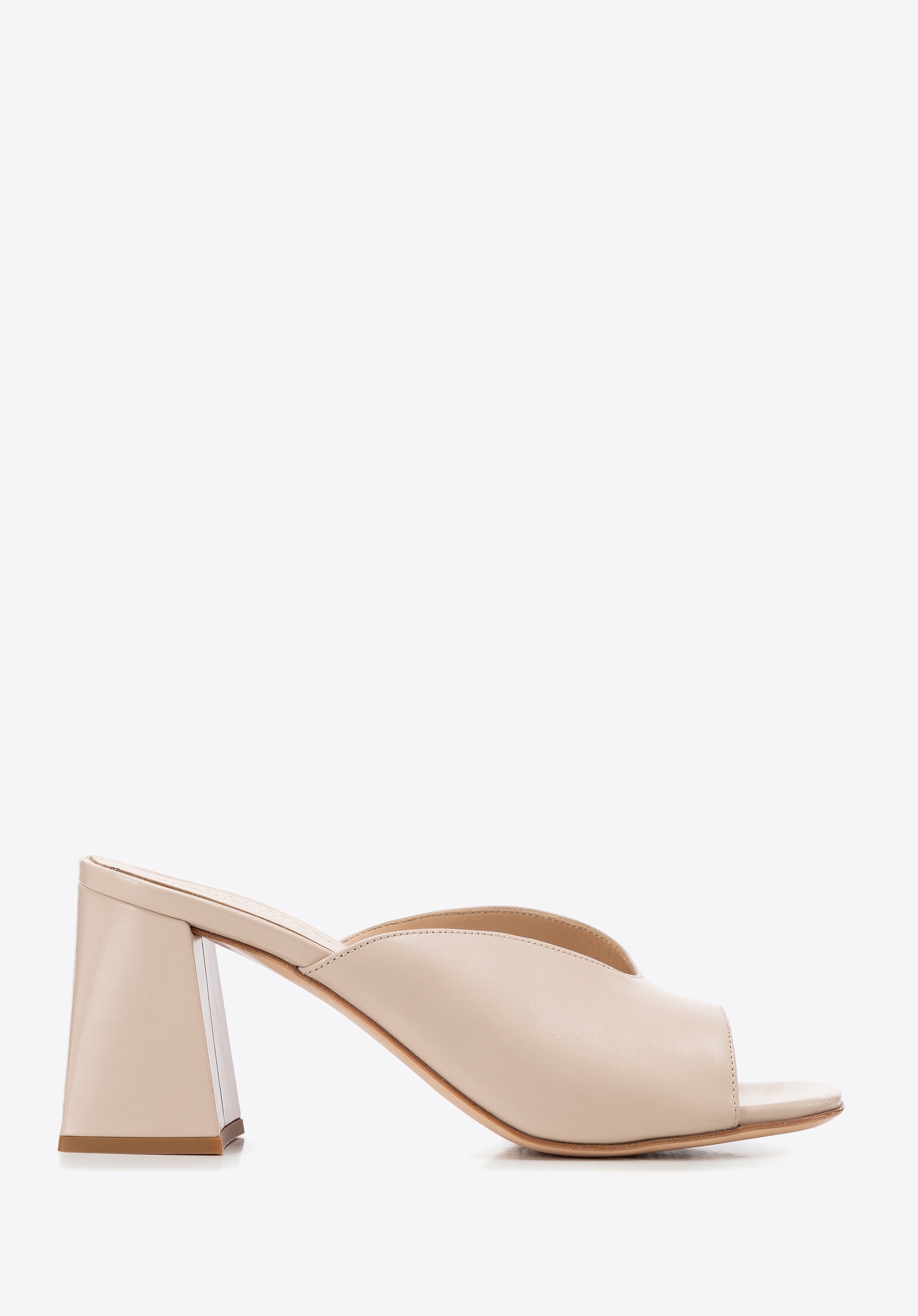 Damskie klapki na słupku ze skóry naturalnej beżowe