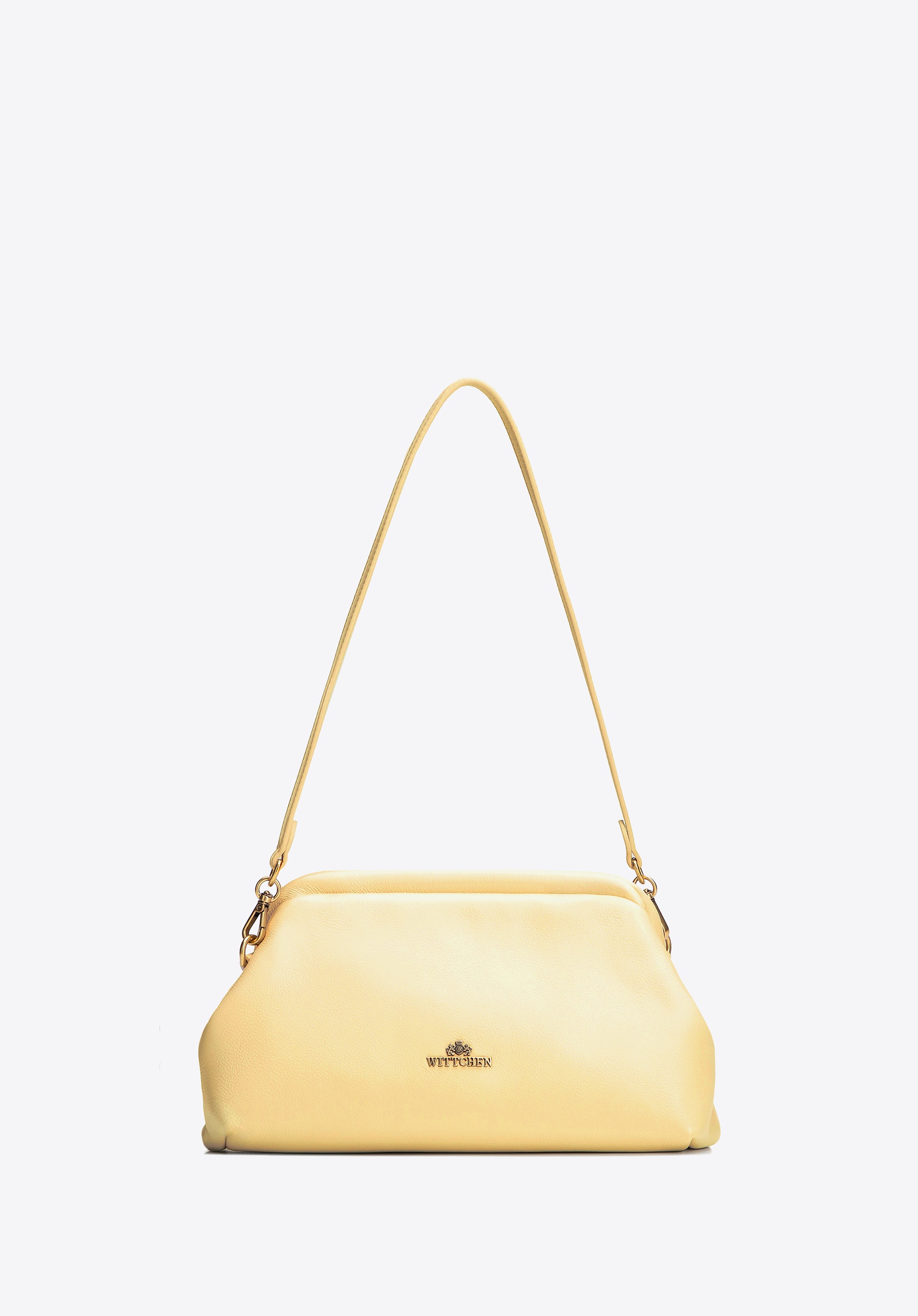 Kopertówka ze skóry naturalnej z łańcuszkiem żółta