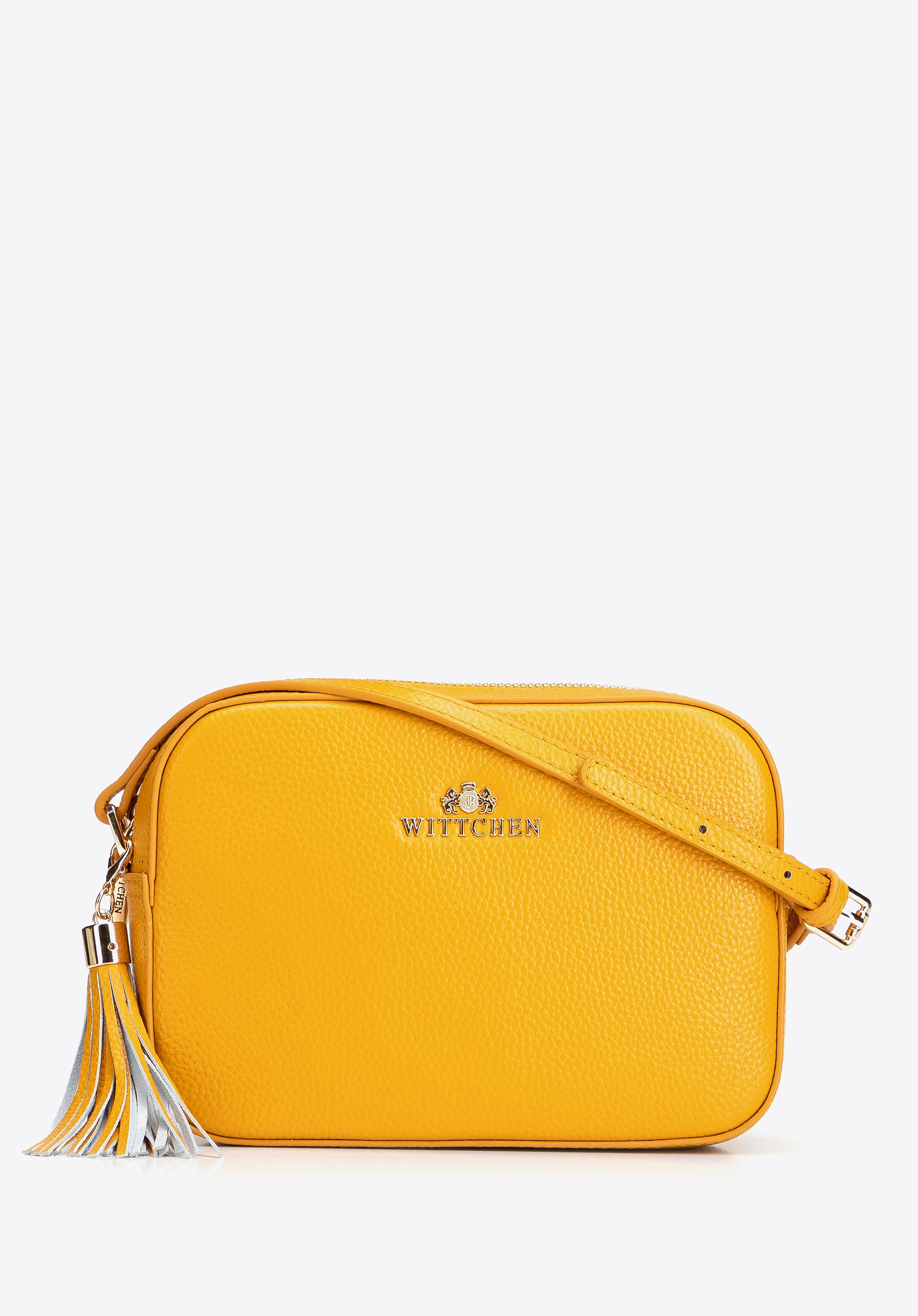 Damska listonoszka skórzana pudełkowa z chwostem żółta