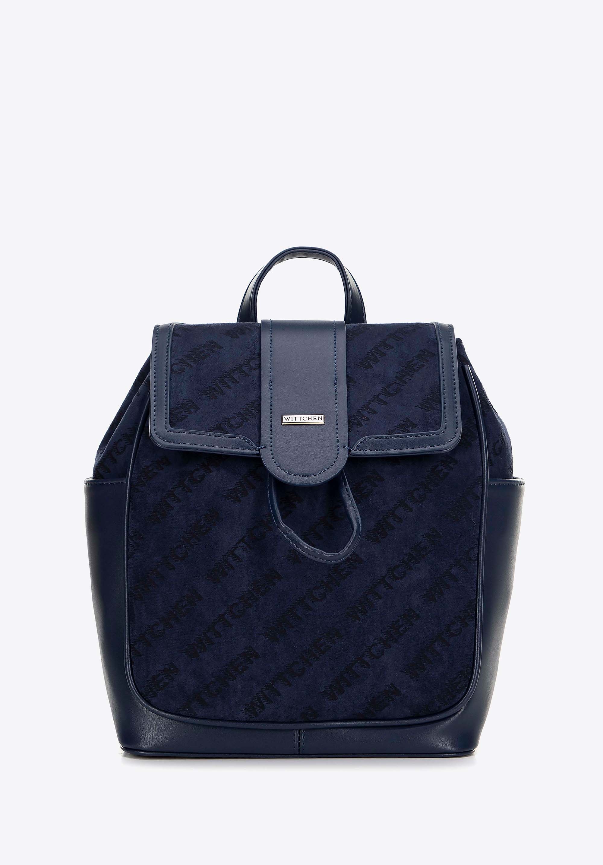 Damski plecak z ekoskóry z materiałową wstawką granatowy