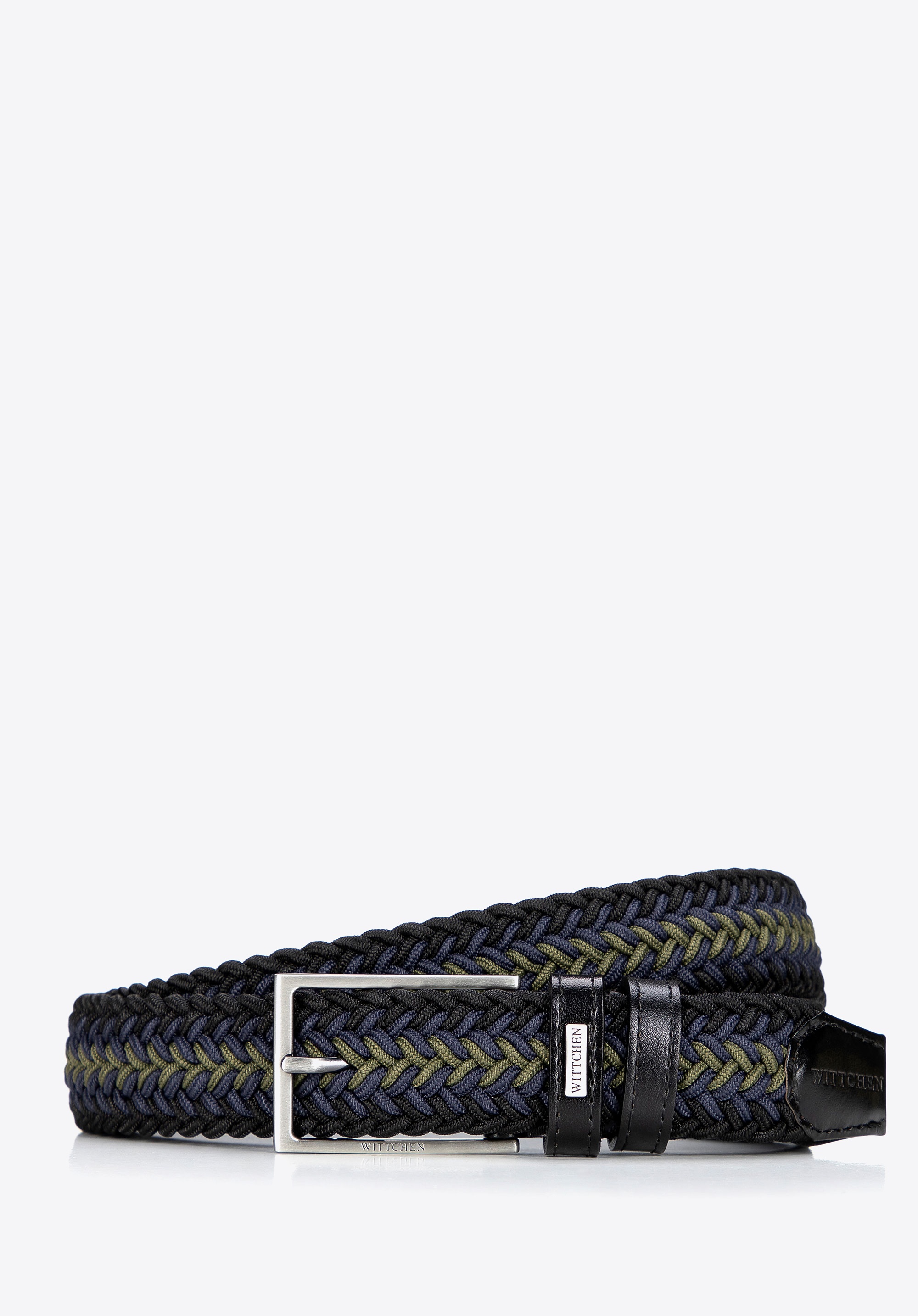 Klasyczny pasek męski materiałowy czarno - zielony