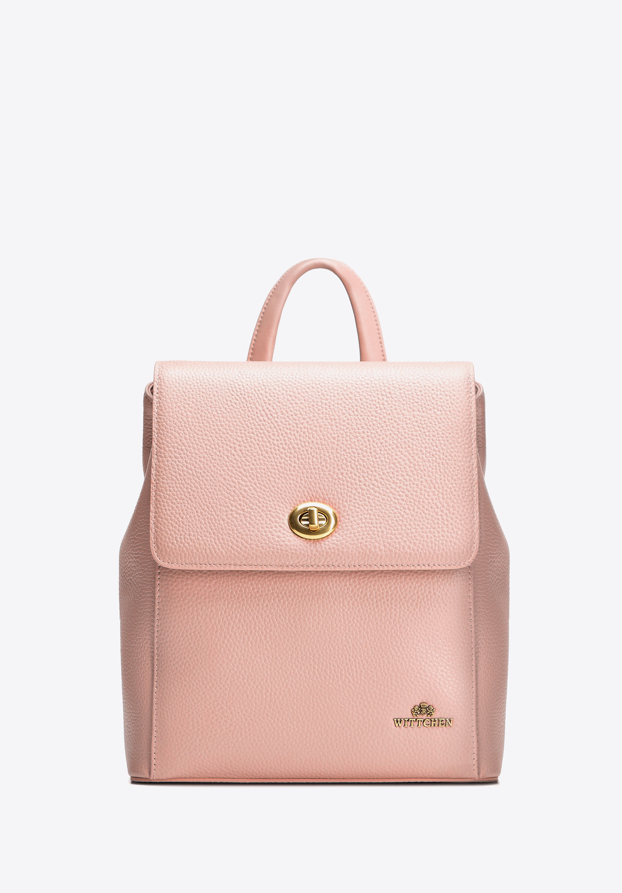 Damski plecak skórzany z prostokątną klapą różowy