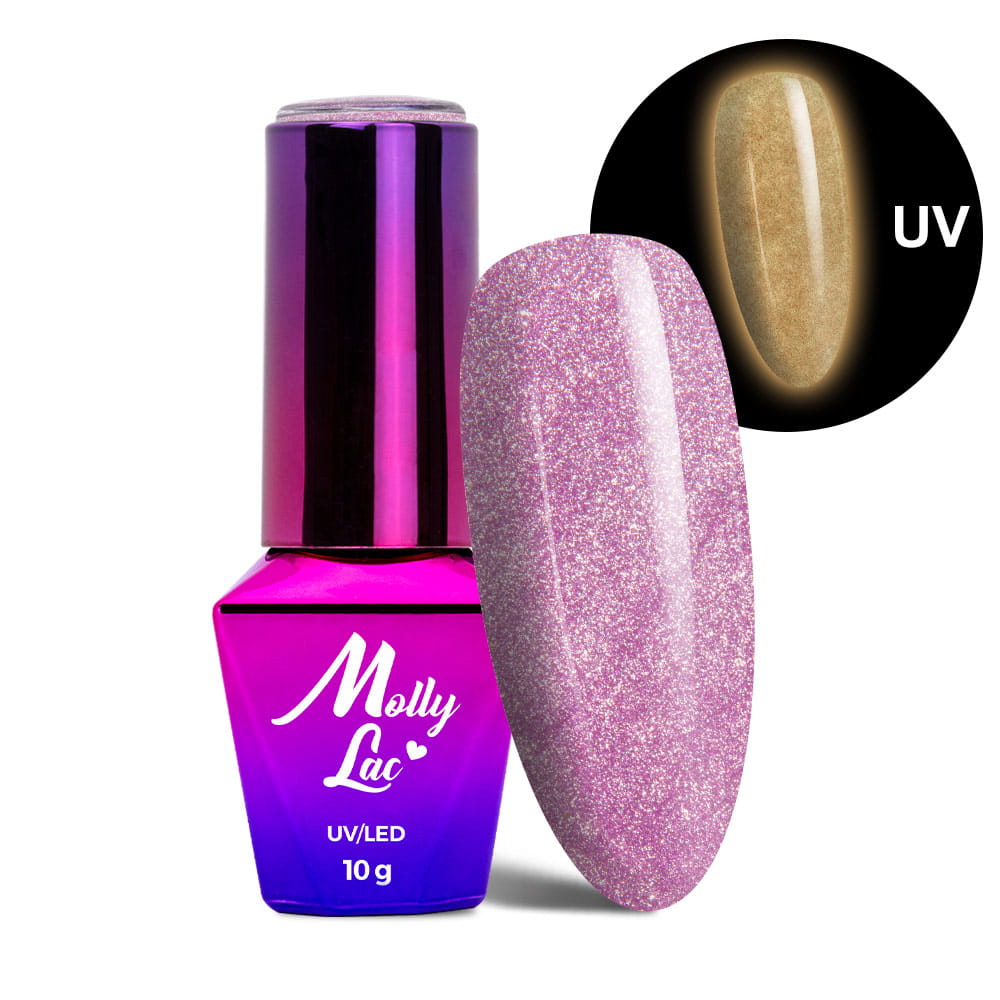 Lakier hybrydowy LED/UV Gel Polish świecący w ciemności kocie oko MollyLac Night Glowing Nr 674 One Caress HEMA/Di-HEMA Free 10g