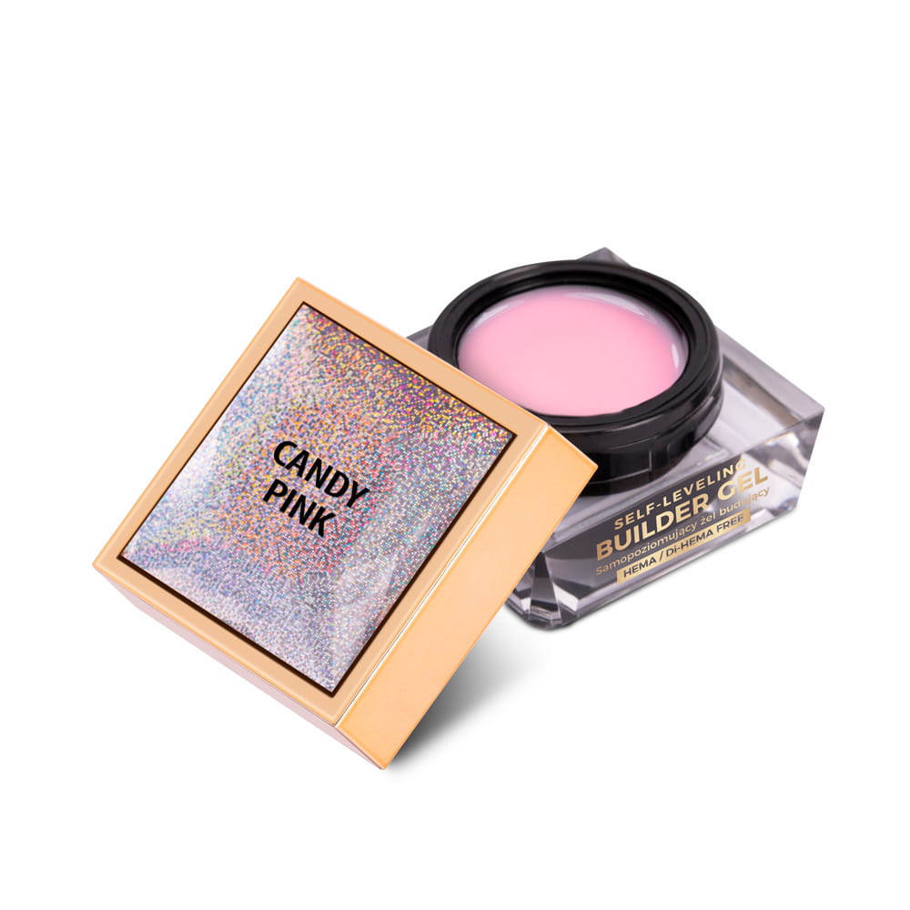Budujący żel samopoziomujący twardy średniogęsty builder gel self leveling Molly Nails Candy Pink HEMA/Di-HEMA Free 15 g