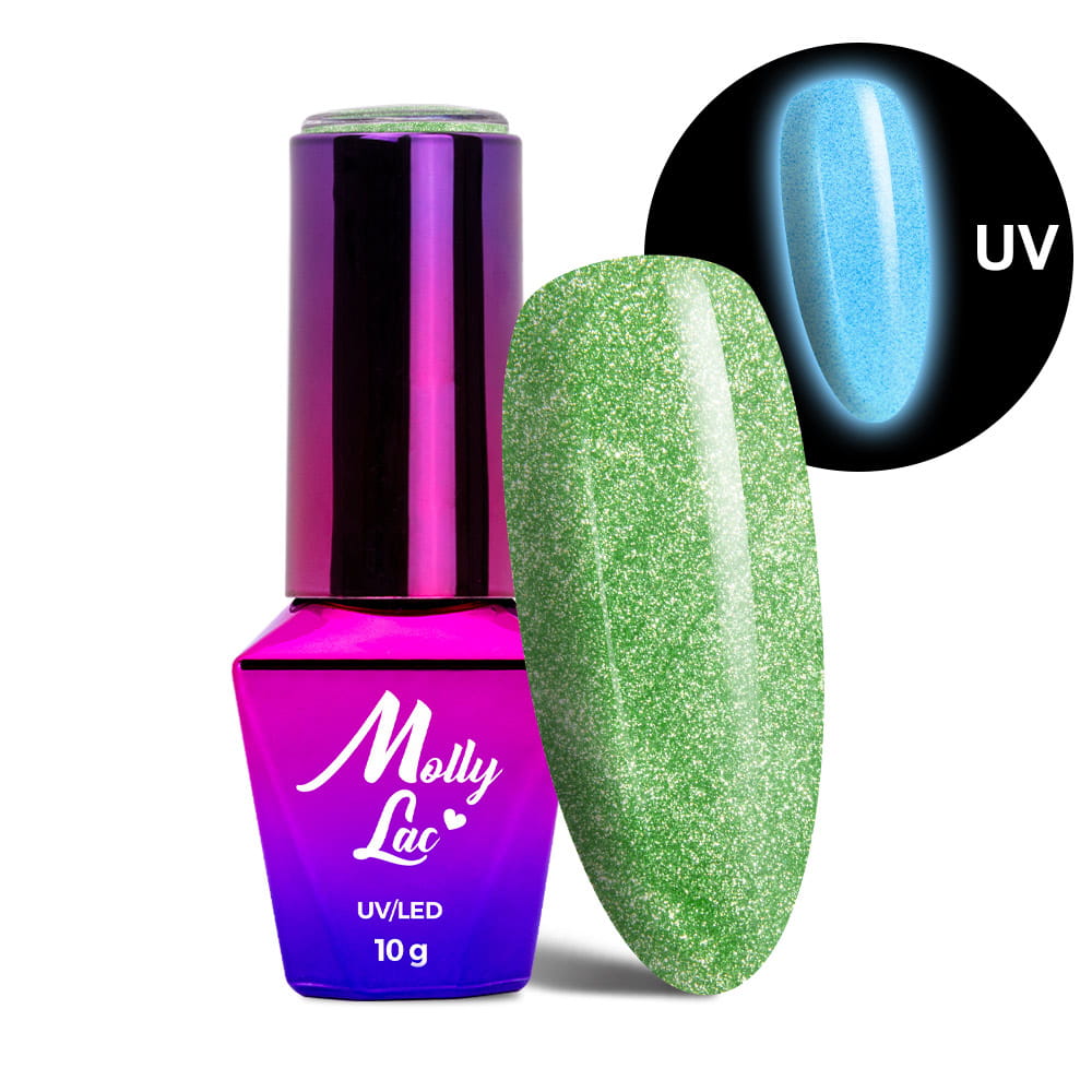 Lakier hybrydowy LED/UV Gel Polish świecący w ciemności kocie oko MollyLac Night Glowing Nr 678 Exciter HEMA/Di-HEMA Free 10g