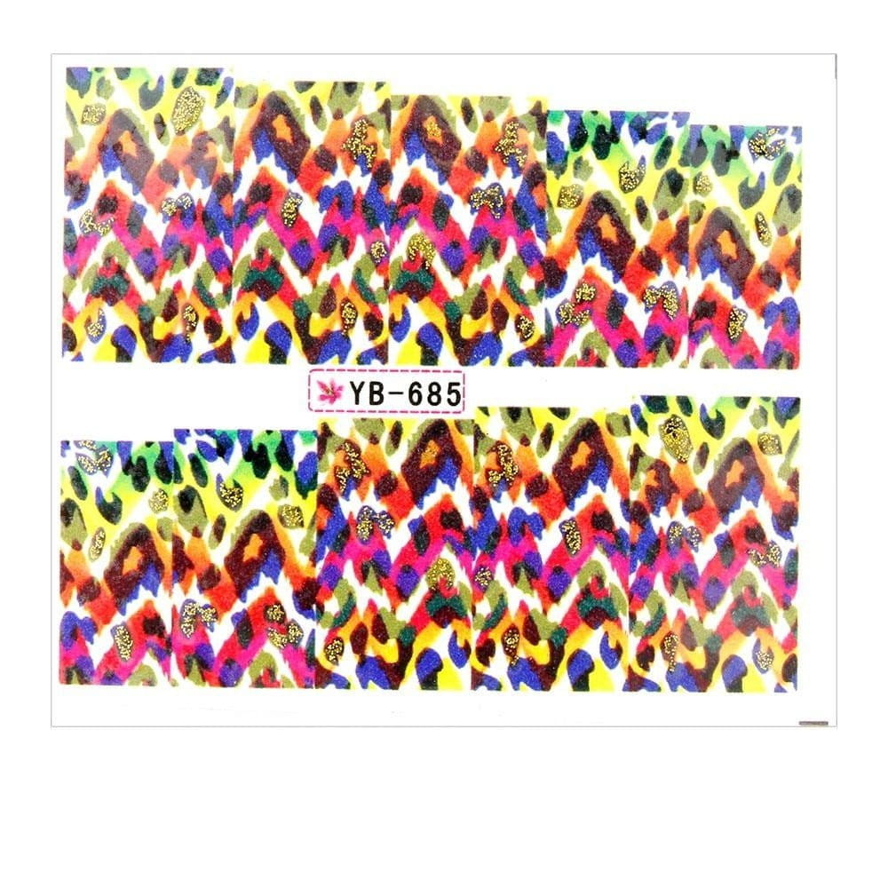Naklejki wodne do paznokci arkusz 6,5 x 5,5 cm na 10 palców yb Nr 685