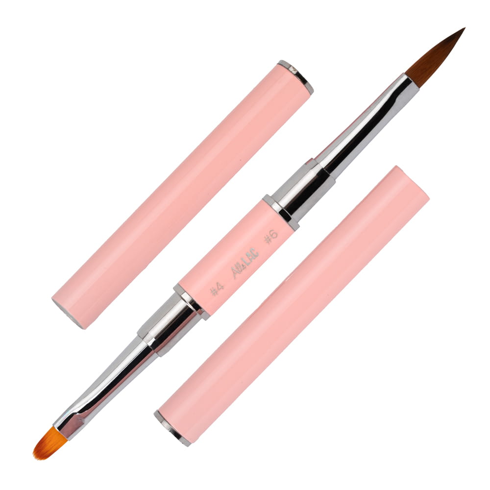 Pędzelek dwustronny do żelu Nr 4 owalny i do akrylu Nr 6 AlleLac różowy