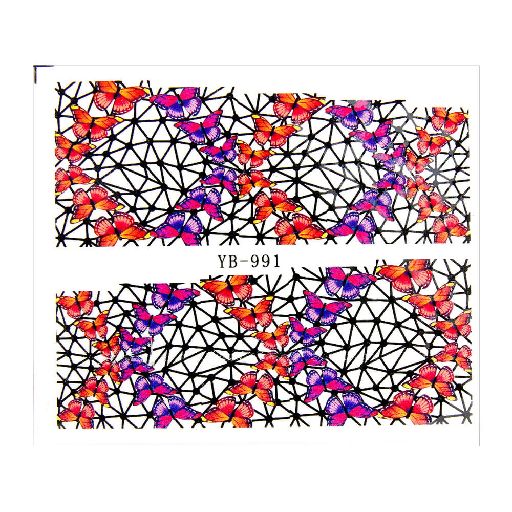 Naklejki wodne do paznokci arkusz 6,5 x 5,5 cm na 10 palców yb Nr 991