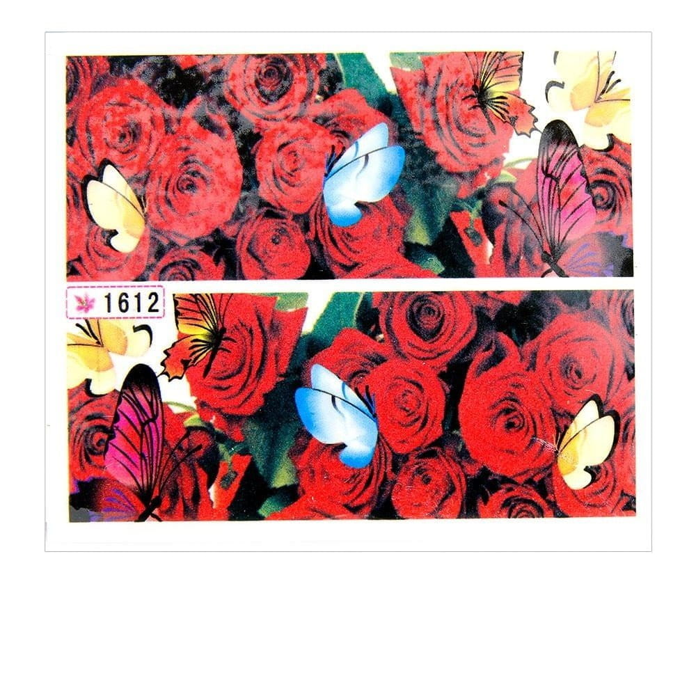 Naklejki wodne do paznokci arkusz 6,5 x 5,5 cm na 10 palców Nr 1612