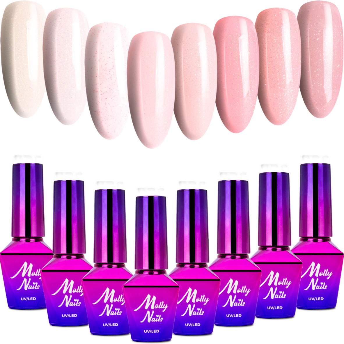 8x Lakier Hybrydowy MOLLYNAILS 8g Madame French ZESTAW 8w1