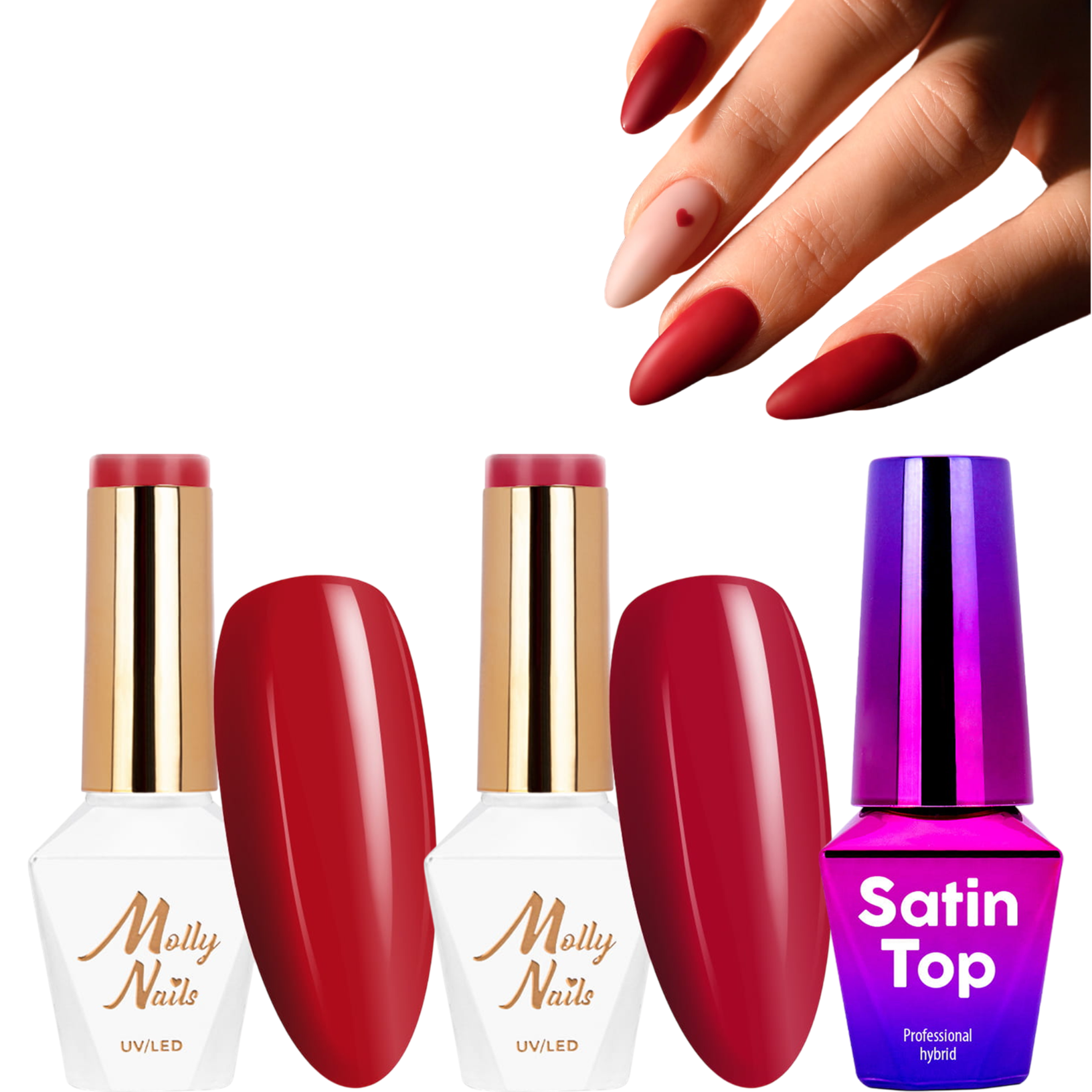 Czerwone Paznokcie Satynowe ZESTAW 3w1 Na Walentynki