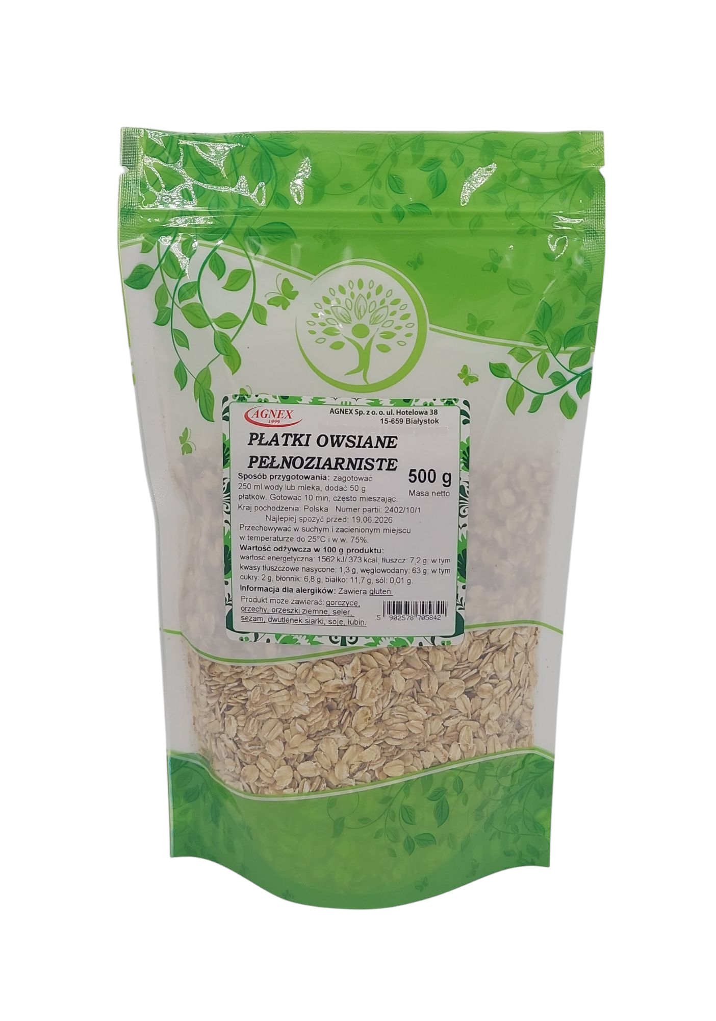 Płatki owsiane pełnoziarniste 500g