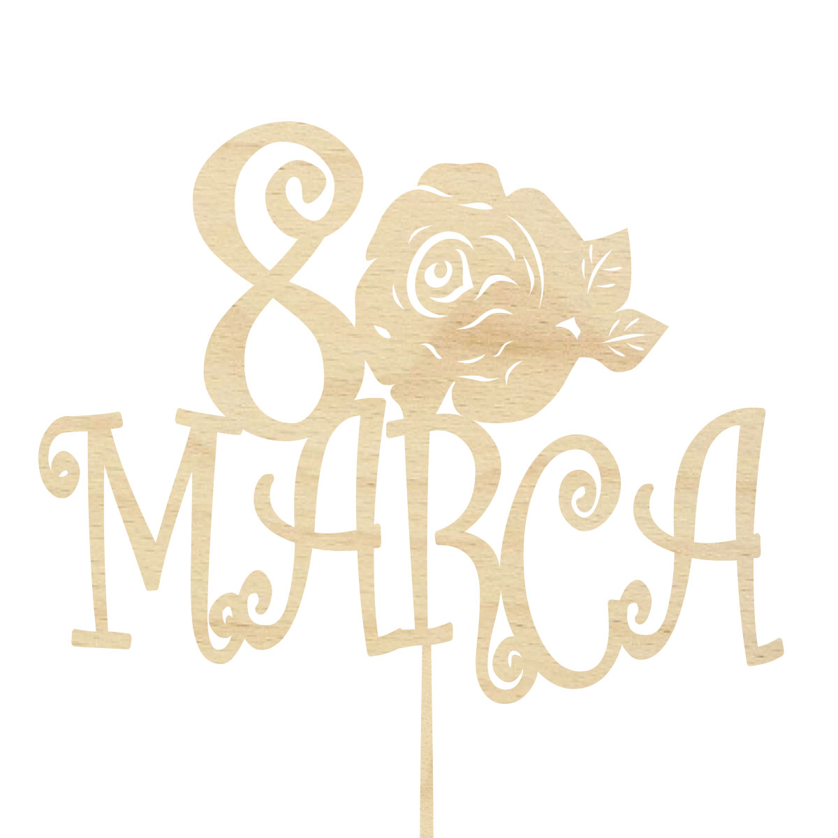 Topper dekoracja na bok tortu pik do prezentu lub bukietu kwiatów dzień kobiet 8 marca drewno