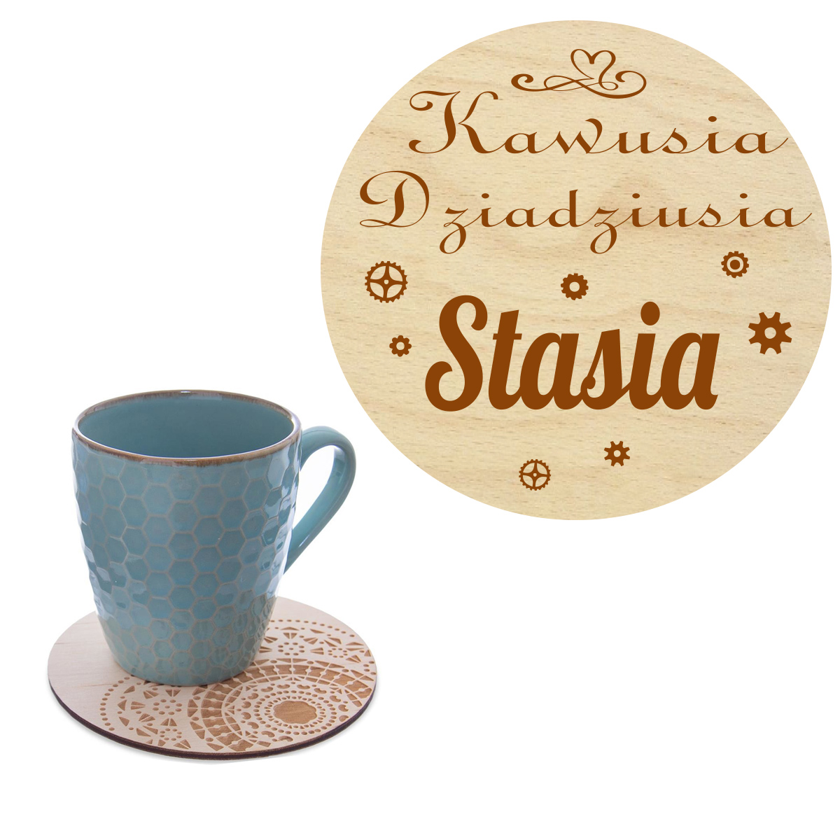 Prezent dla Dziadka podstawka pod kubek na kawę z Imieniem grawer napis słowo