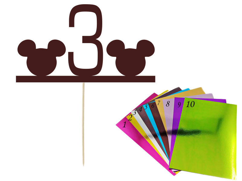 Topper lustrzany na tort Urodziny z cyfrą Myszka