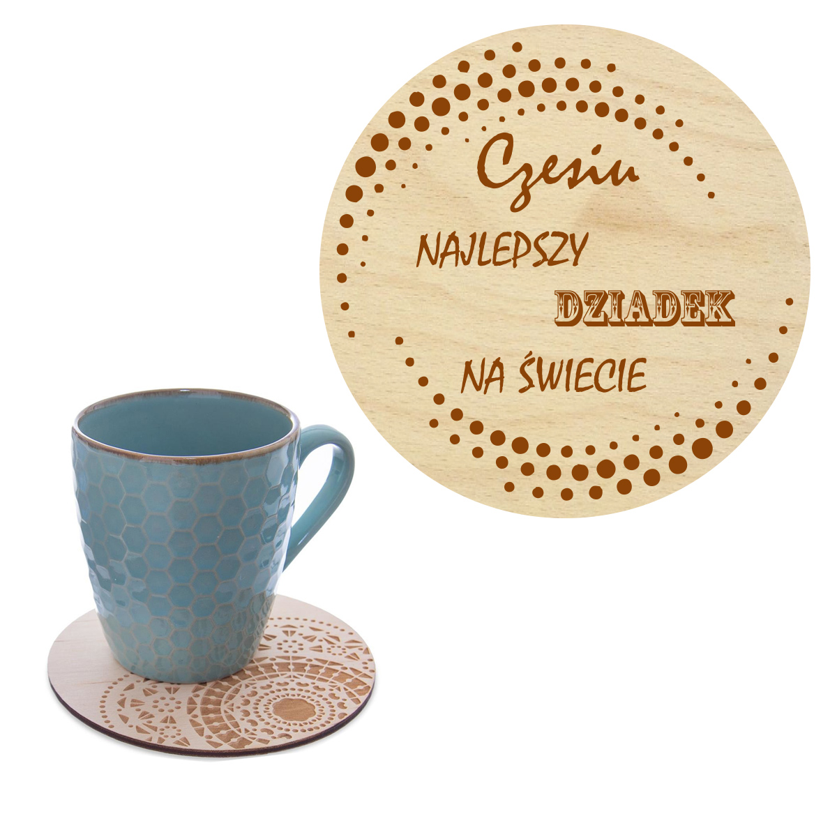 Prezent dla Dziadka podstawka pod kubek na kawę z Imieniem grawer napis słowo