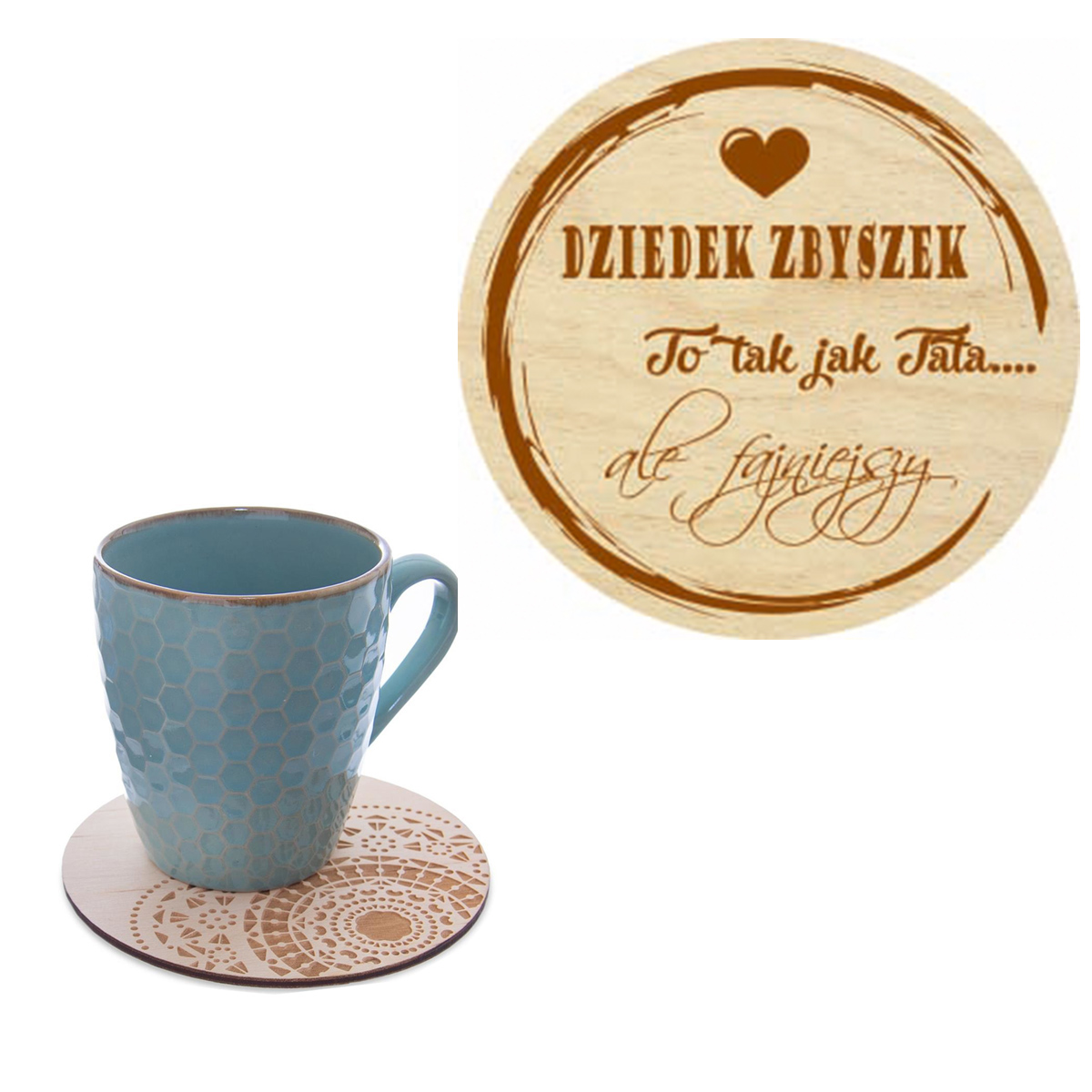 Prezent dla Dziadka podstawka pod kubek na kawę z Imieniem grawer napis słowo