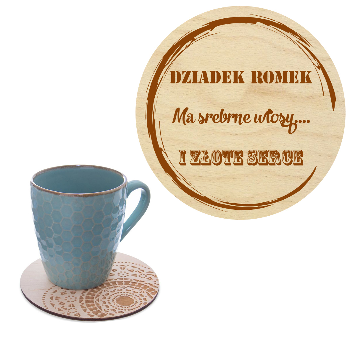 Prezent dla Dziadka podstawka pod kubek na kawę z Imieniem grawer napis słowo