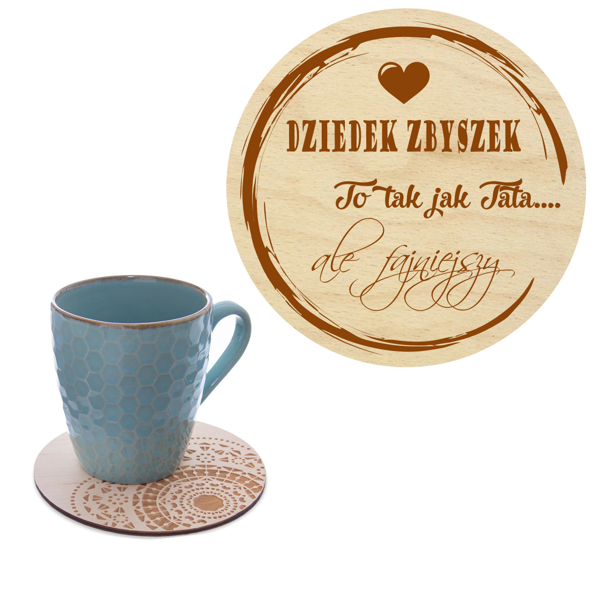 Prezent dla Babci podstawka pod kubek na kawę z Imieniem grawer napis słowo