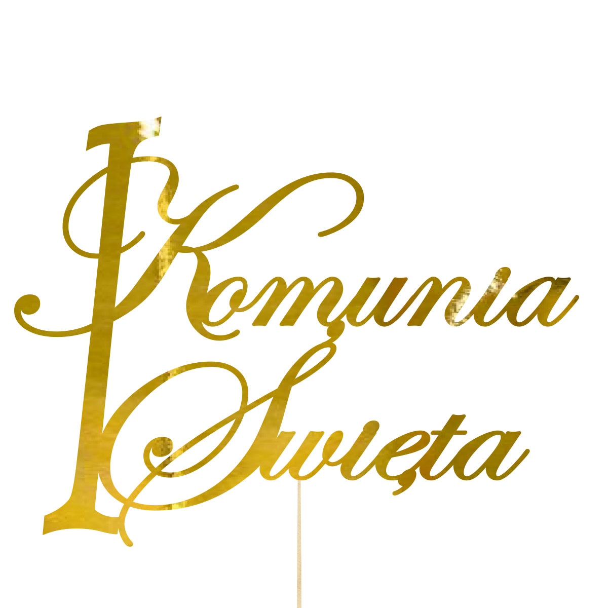 Topper dekoracja na bok tortu pik Pierwsza Komunia Święta złote lustro