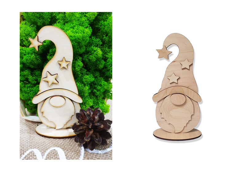 Skrzat gnom krasnal, dekoracja świąteczna z drewna 17 cm