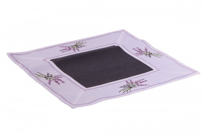 Ozdobny obrus haftowany rozmiar 30x30 Lawenda Kolor: biało-czarny