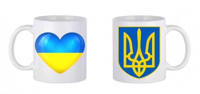 Kubek z nadrukiem wz. herb i flaga Ukrainy