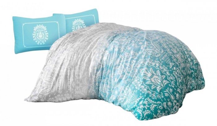 Pościel satynowa Valentini Bianco 220x200 + 2x70x80 wz. Vizyon Turkuaz